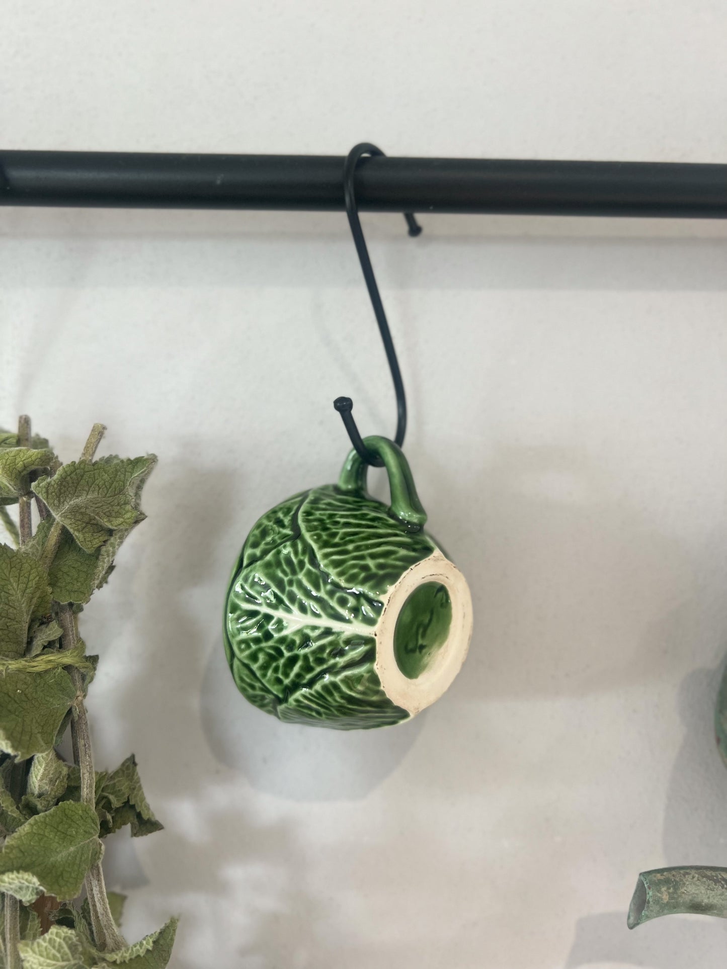 Antique Majolica Portuguese Cabbage Leaf Espresso Cup & Saucer