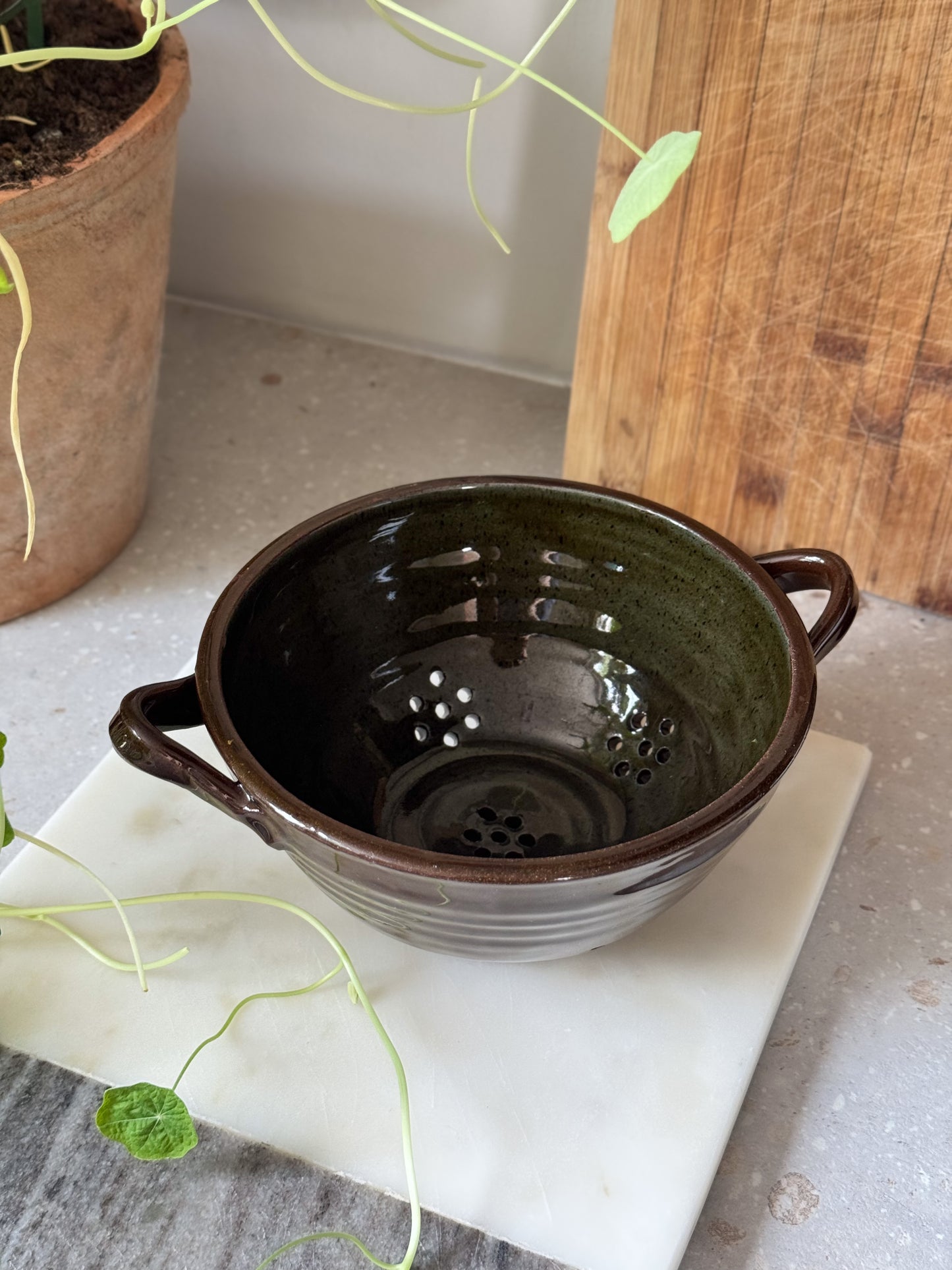 Vintage 1981 Studio Pottery Colander by Margaret Brook, Huddersfield, Yorkshire