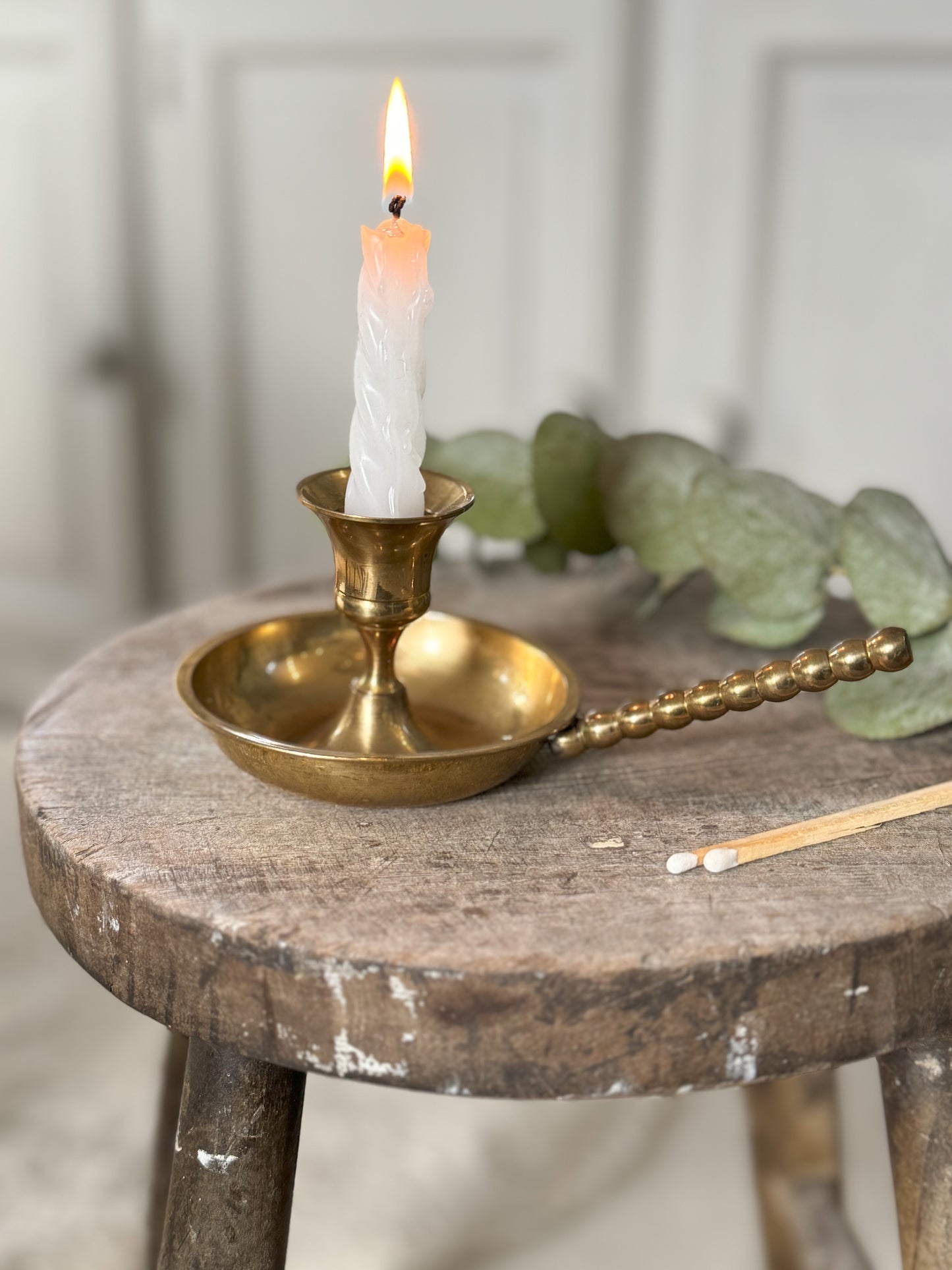 Vintage Brass Chamberstick with Bobbin Handle