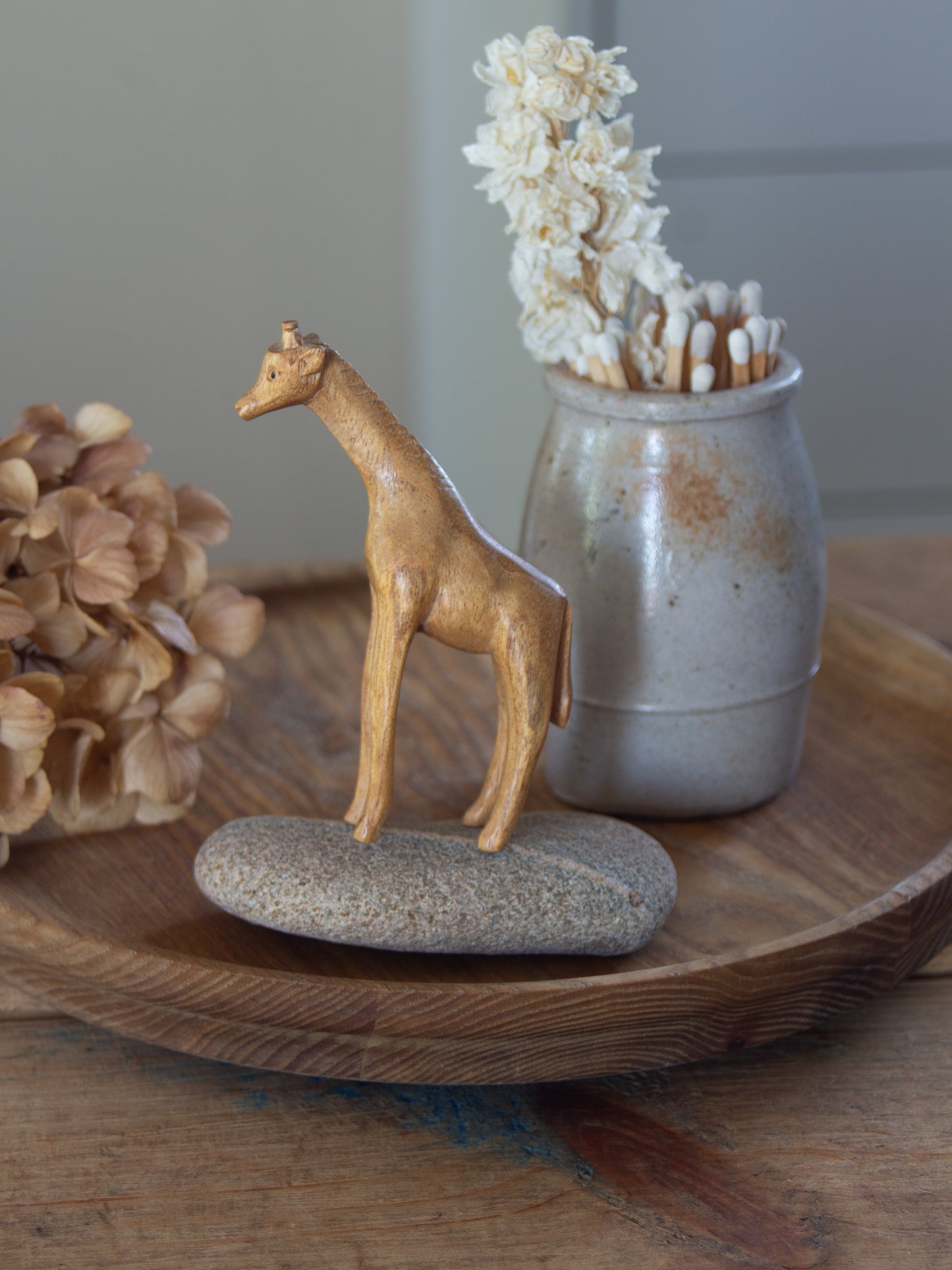 Vintage Hand-Carved Wooden Giraffe Folk Art Figurine