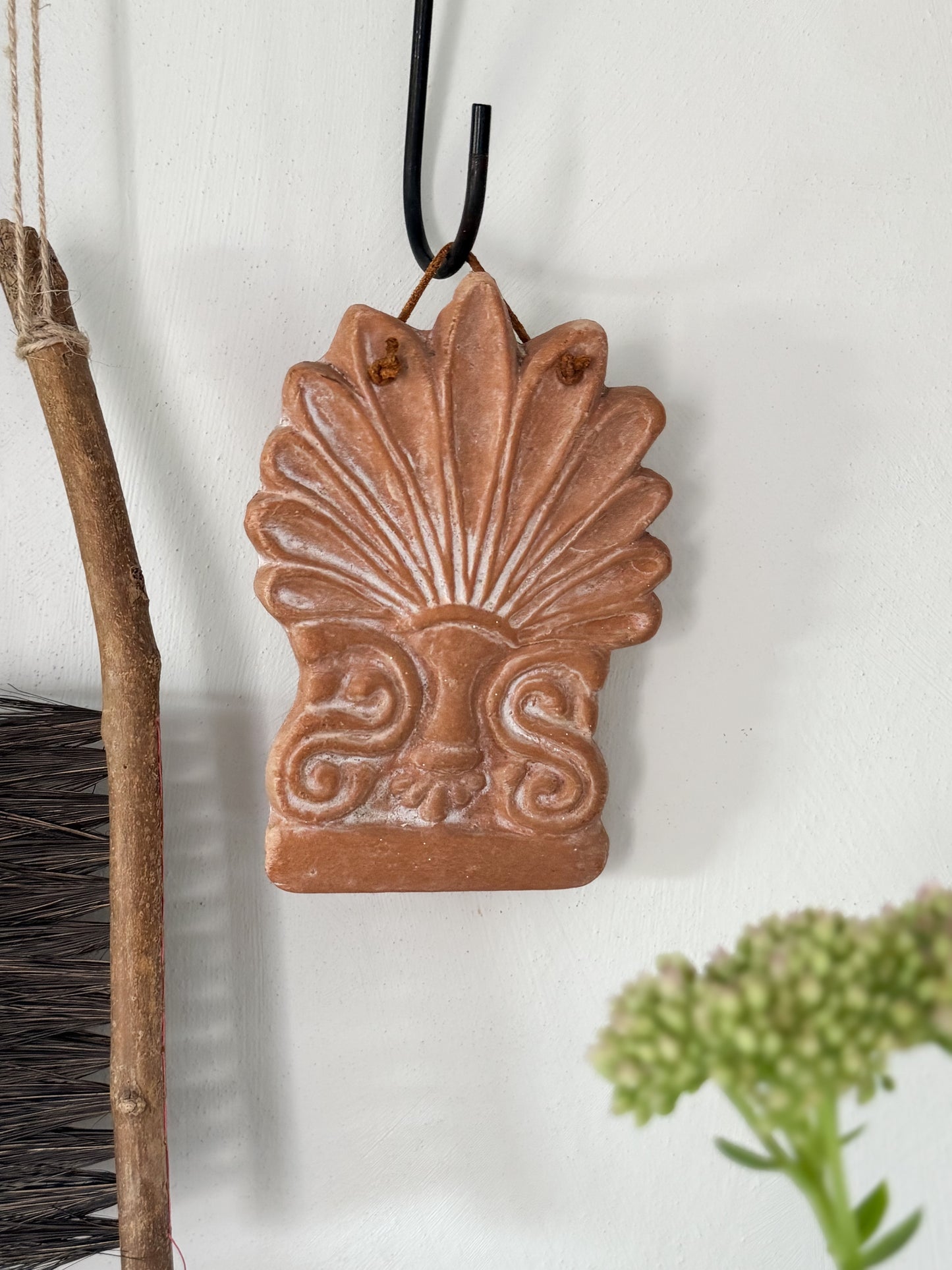 Vintage Handmade Terracotta Antefix Shell Wall Hanging