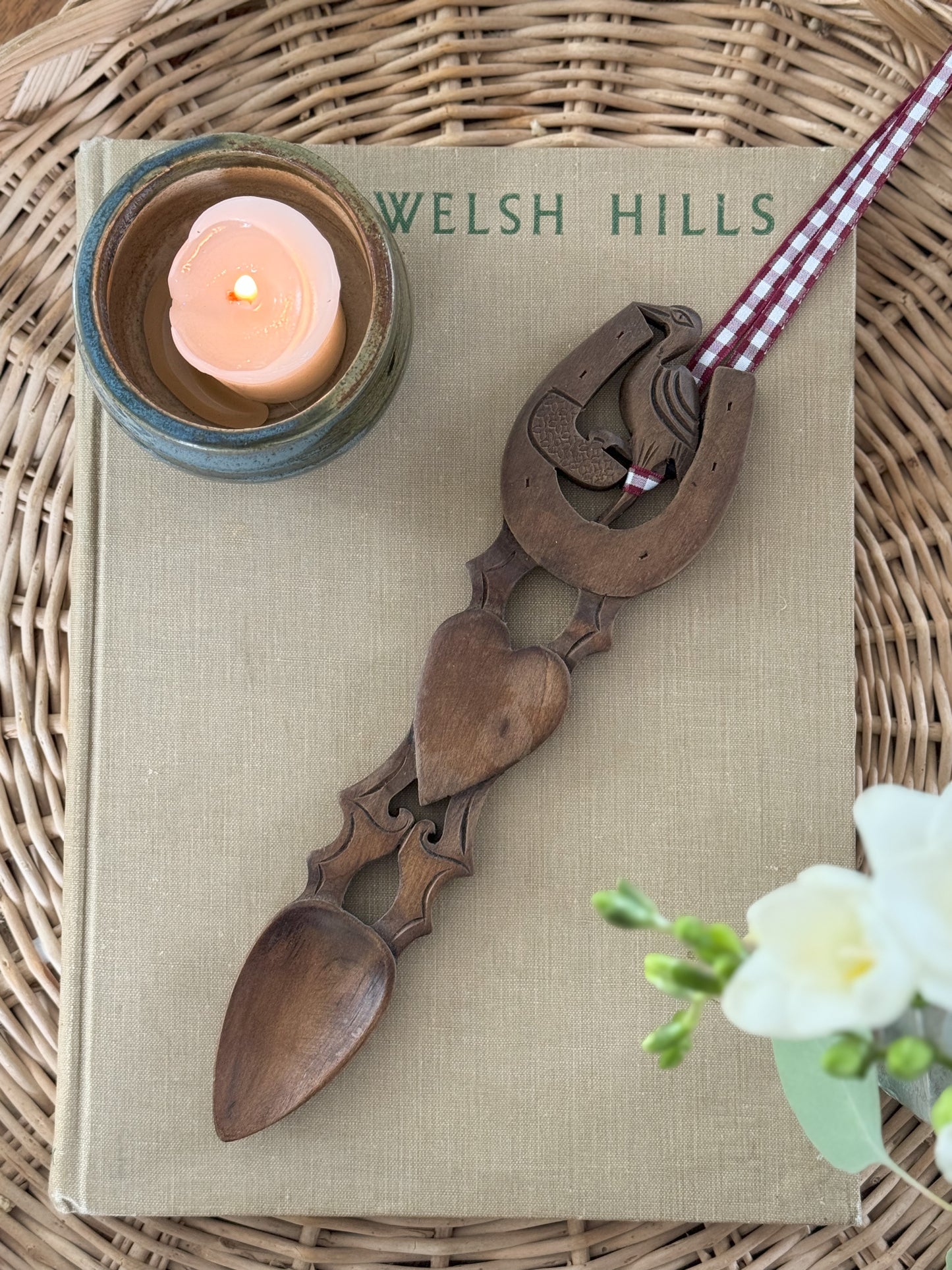 Handcarved Welsh Love Spoon • Babi Newydd, New Baby