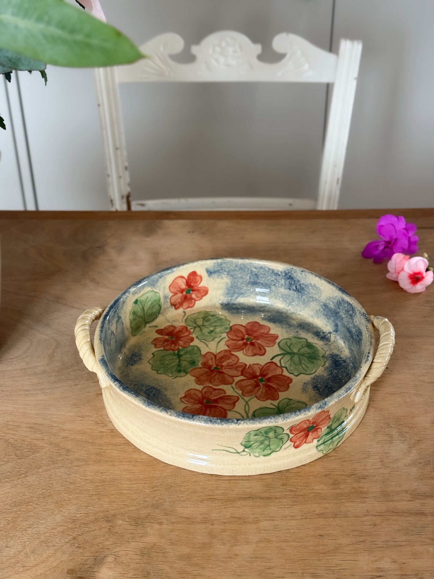 Vintage Large Welsh Studio Pottery Geranium Serving Dish by Nick Membery