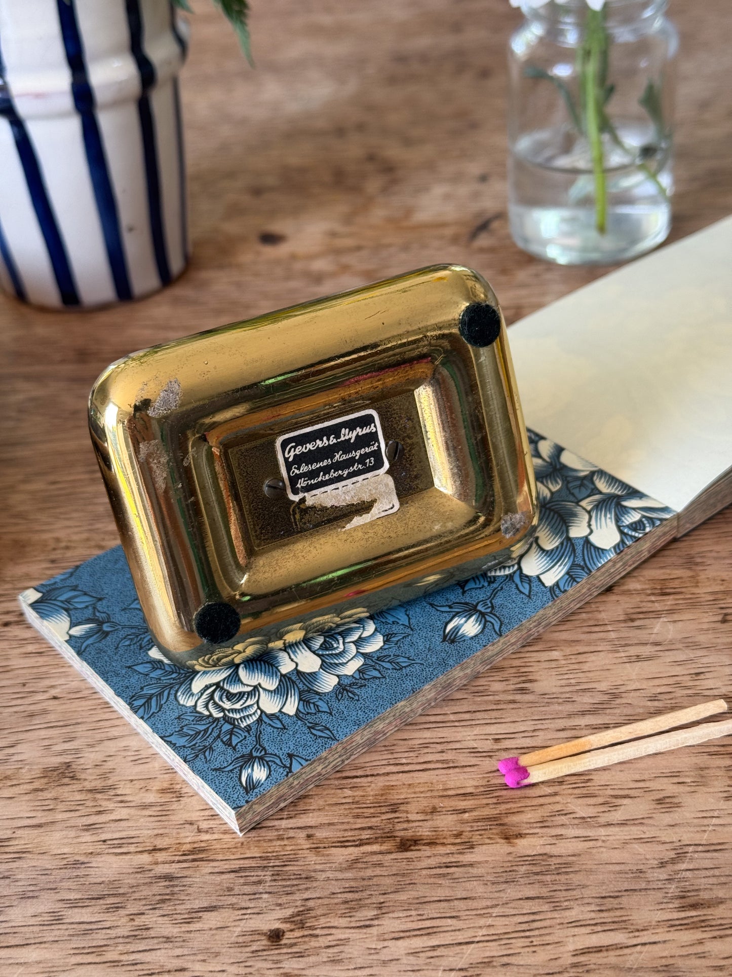 Mid-Century German Brass Match Holder & Tray by Gevers & Lyrus