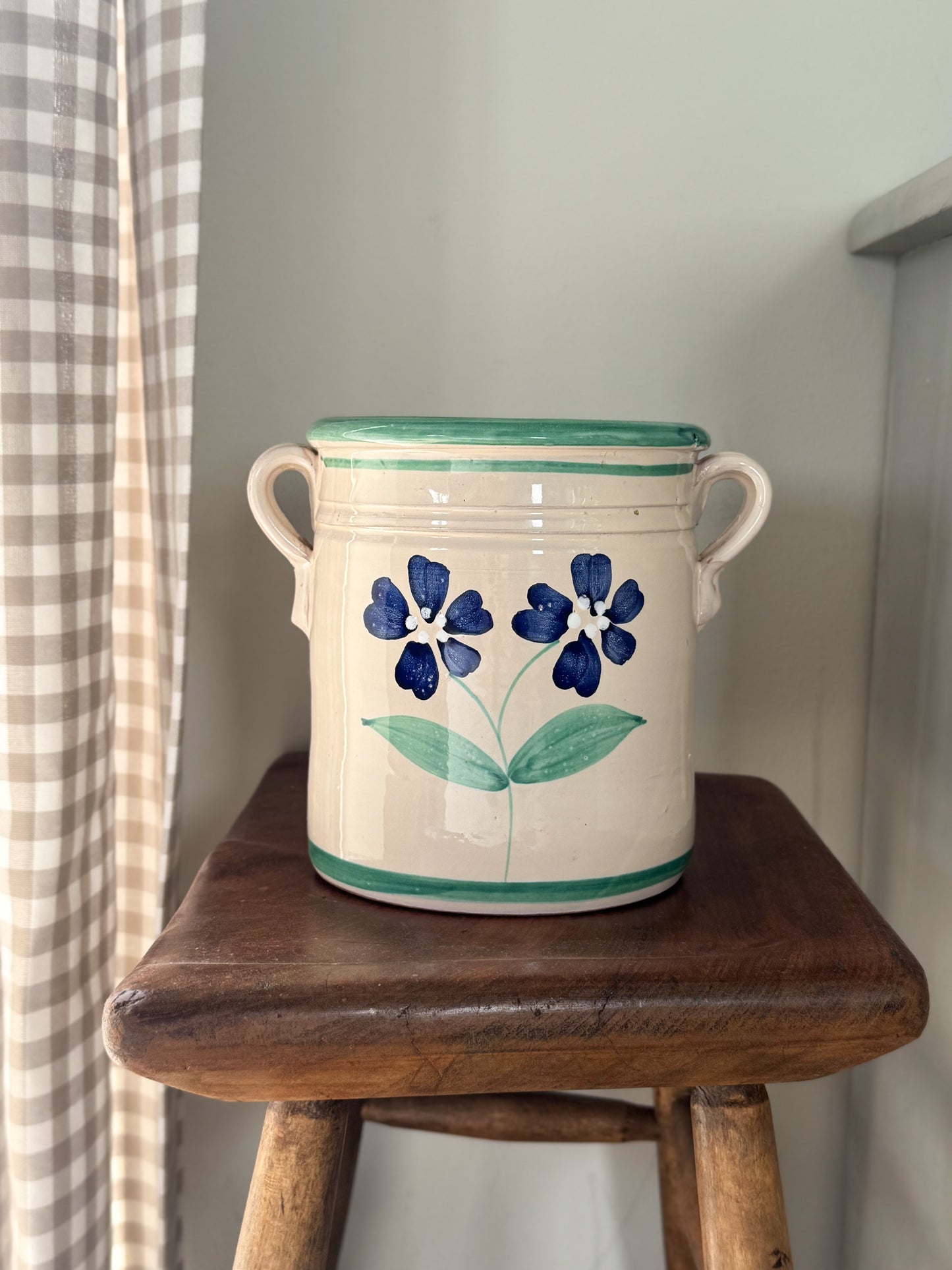 Vintage Italian Large Studio Pottery Floral Handled Pot by Lamas