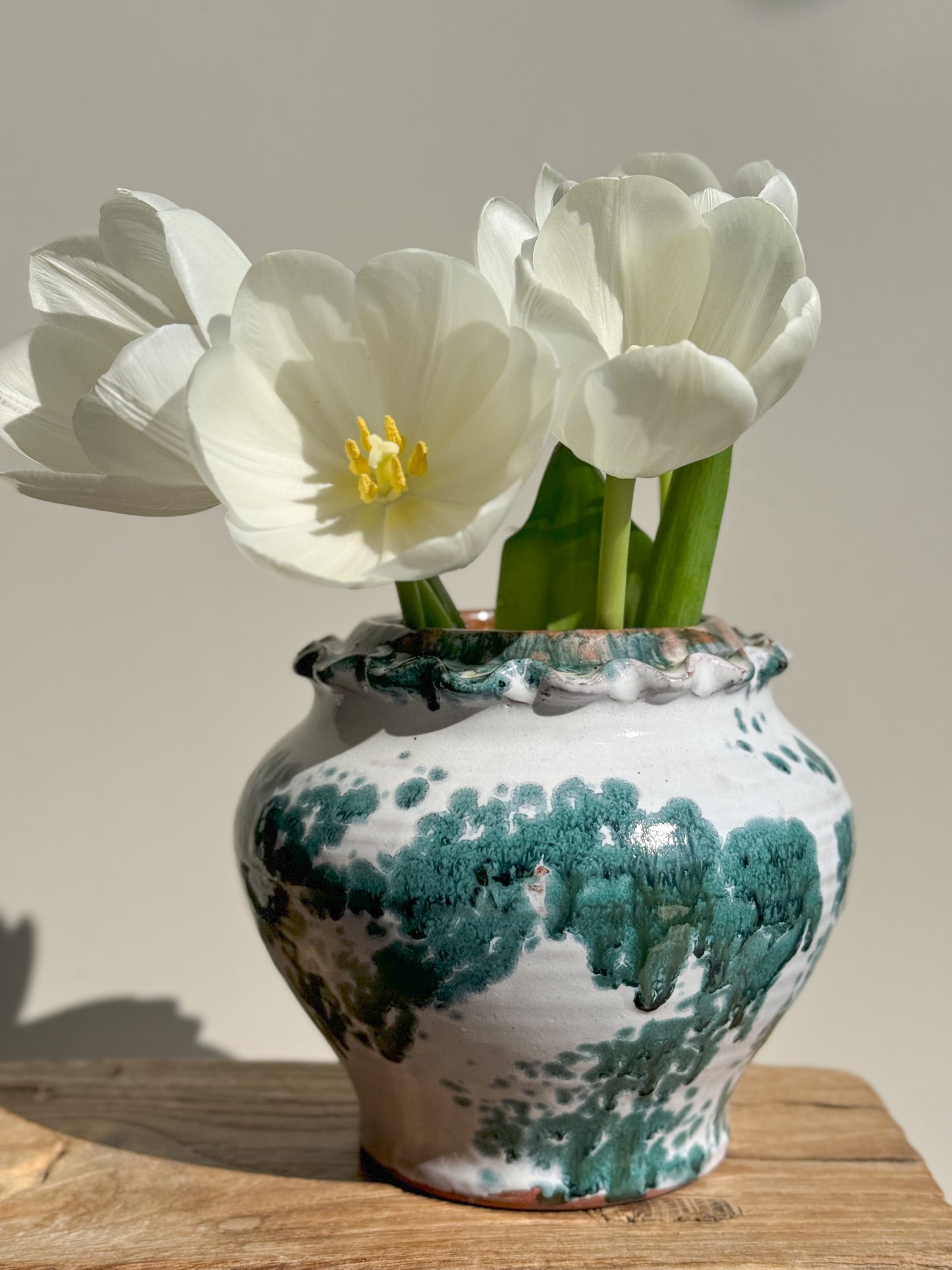 Studio Pottery Drip Glaze Scalloped Pot