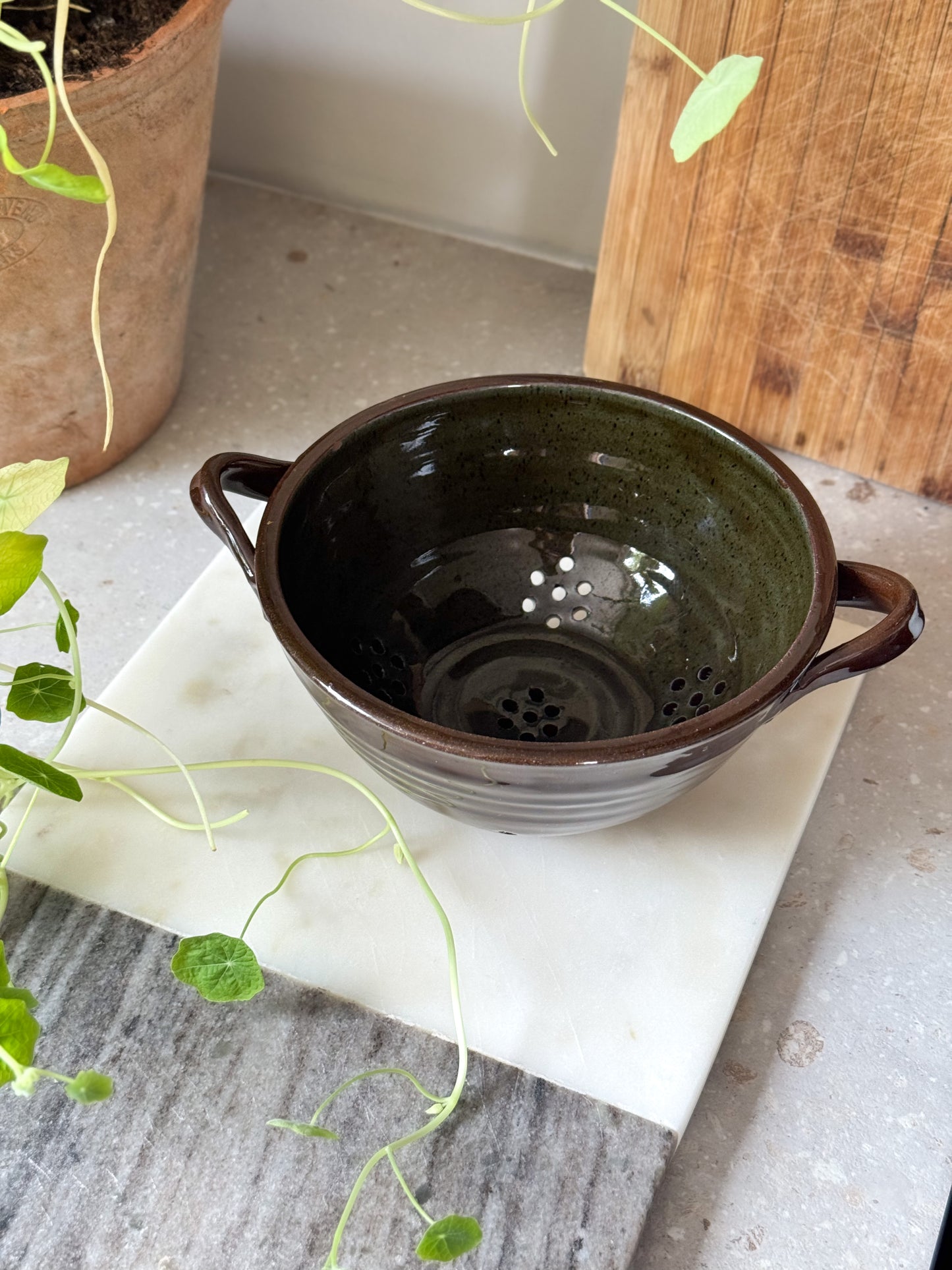 Vintage 1981 Studio Pottery Colander by Margaret Brook, Huddersfield, Yorkshire