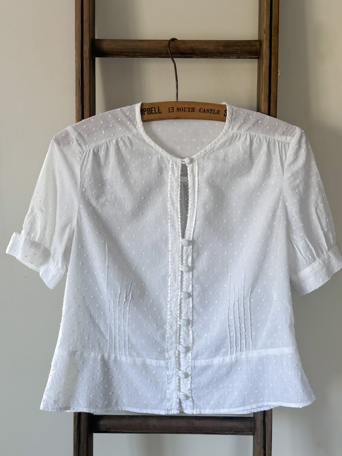 M&S White Cotton Cropped Button Up Blouse, Size Small