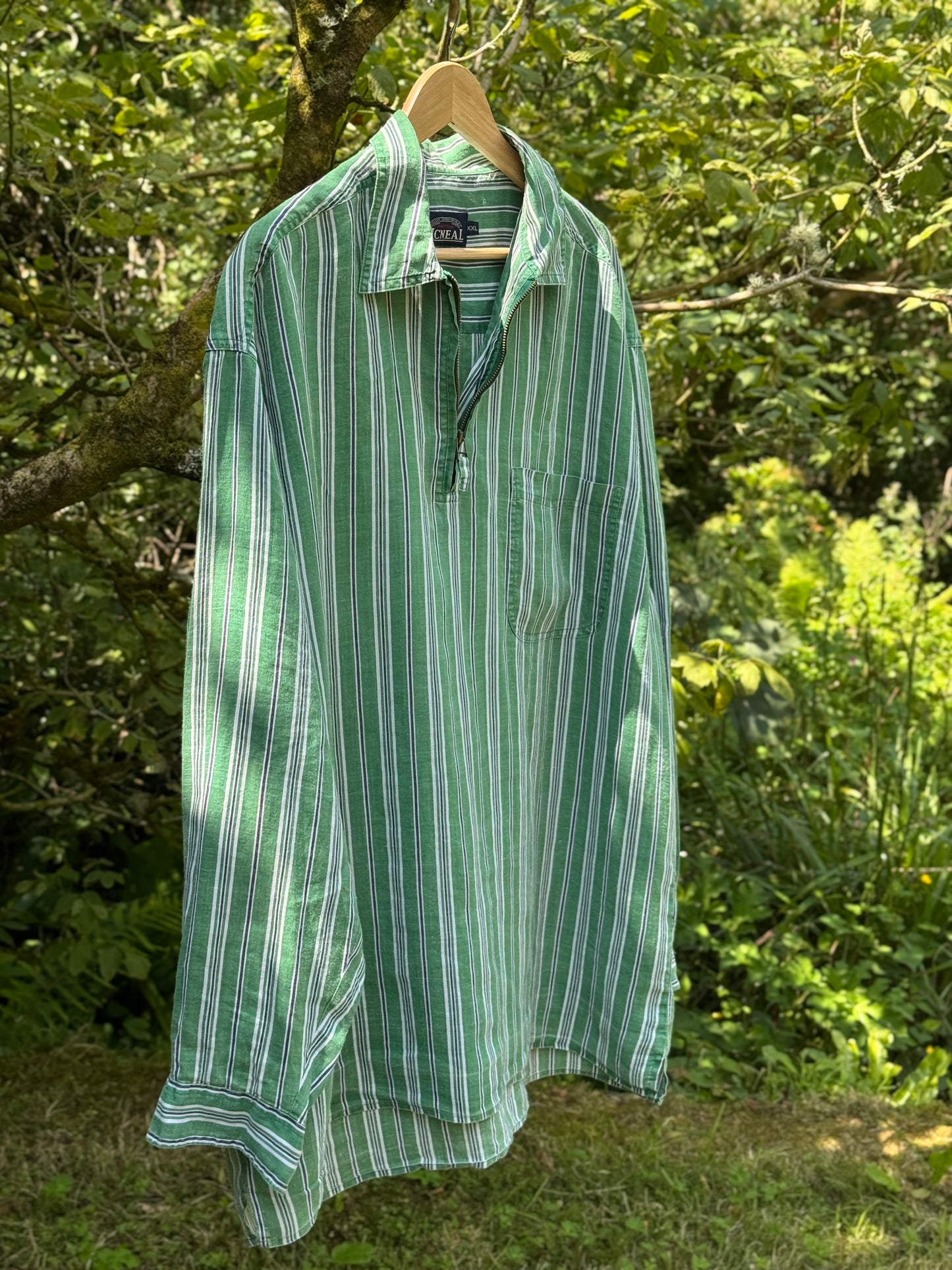 Vintage McNeal Green Striped Linen Tunic (Size XXL)