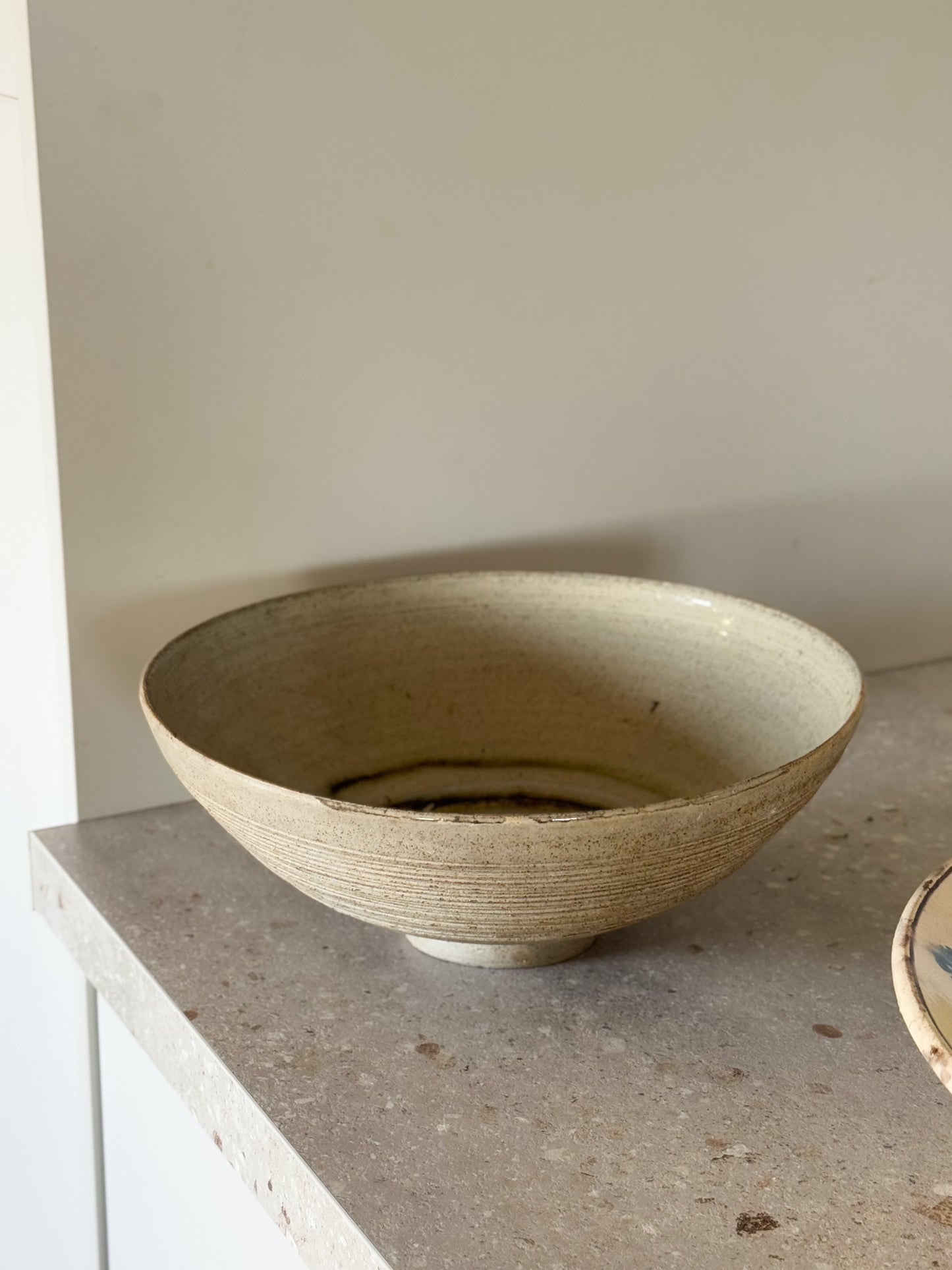 Large Studio Pottery Neutral Olive Green Swirl Bowl