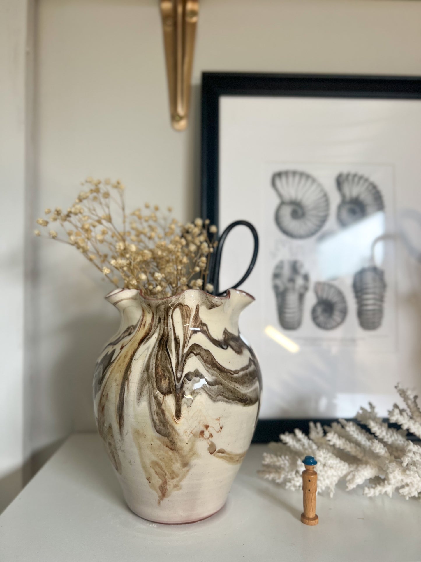 Scalloped Top Slipware Marbled Vase