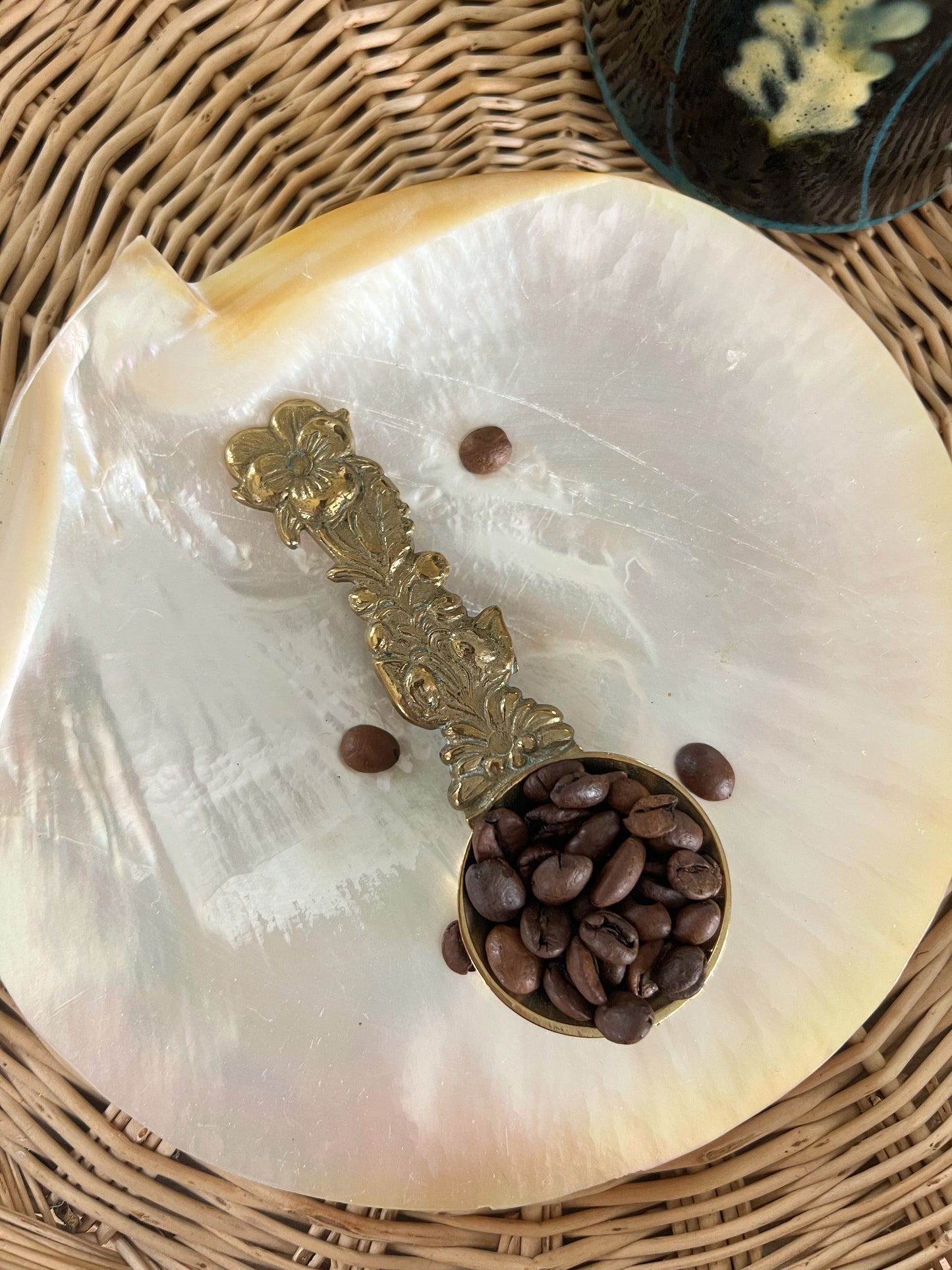 Vintage Solid Brass Floral Coffee/Tea Scoop
