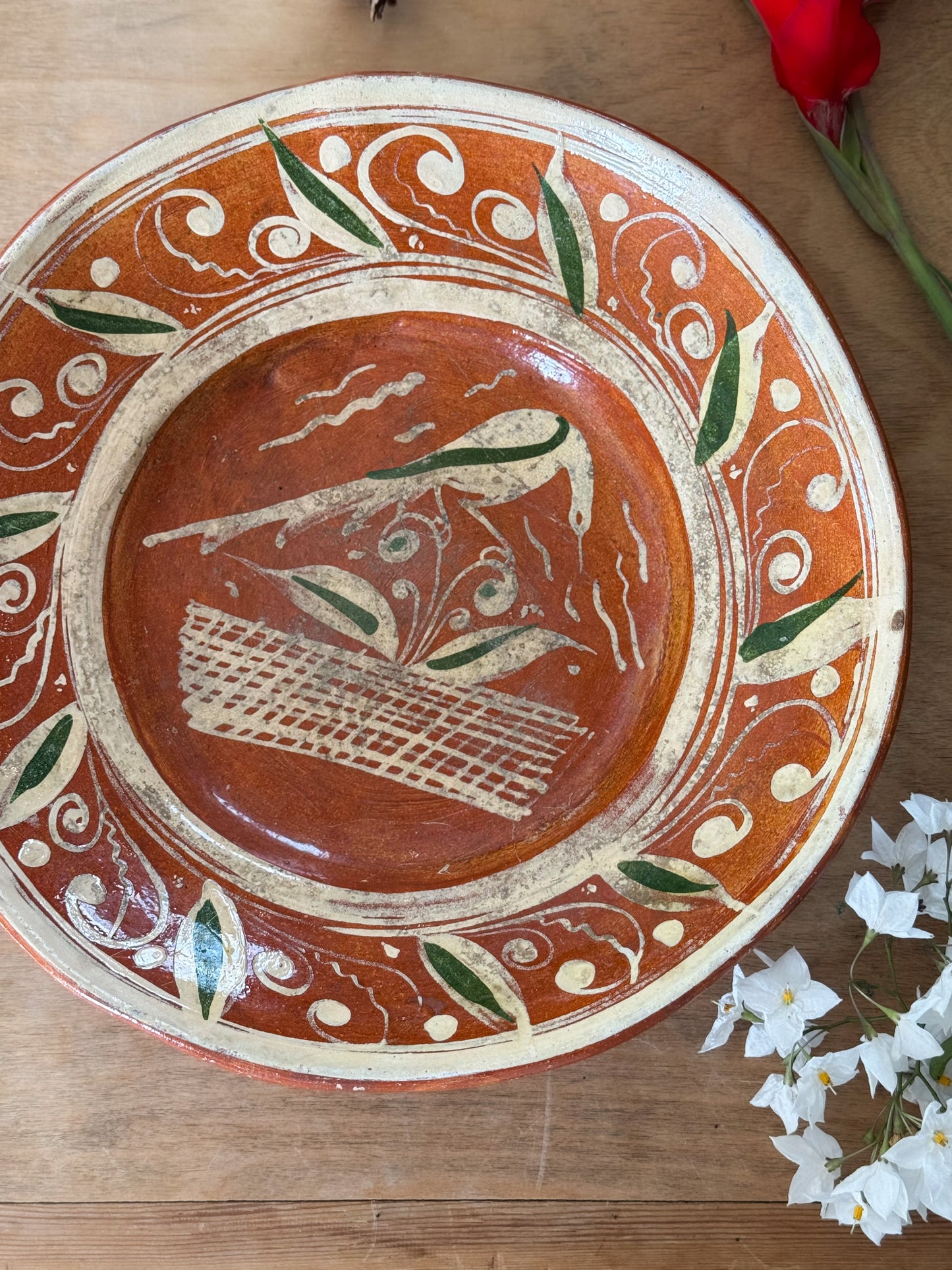 Vintage Mexican Studio Pottery Slipware Serving Bowl