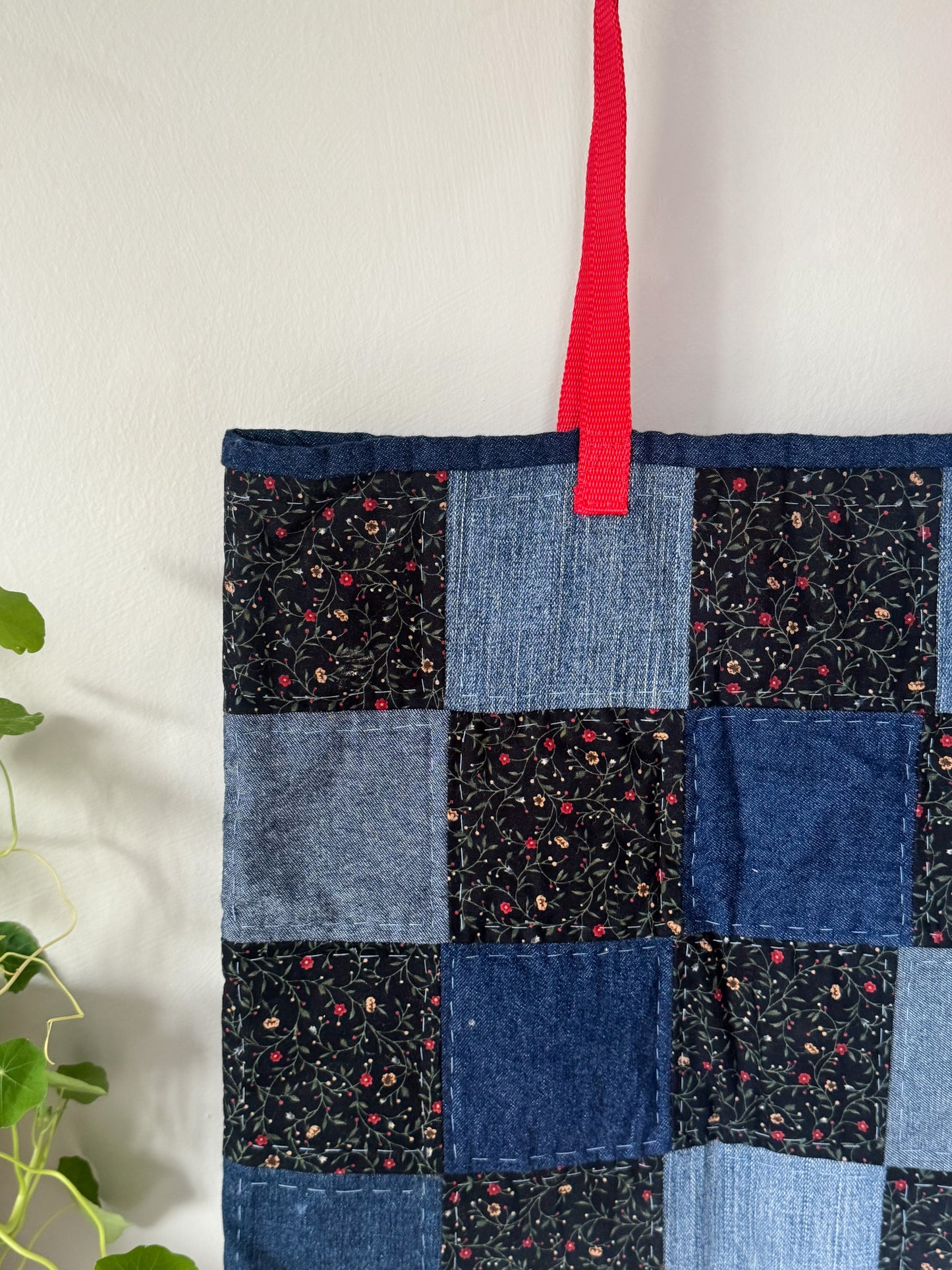 Vintage Handmade Patchwork Tote Bag – Light & Dark Denim (Large)