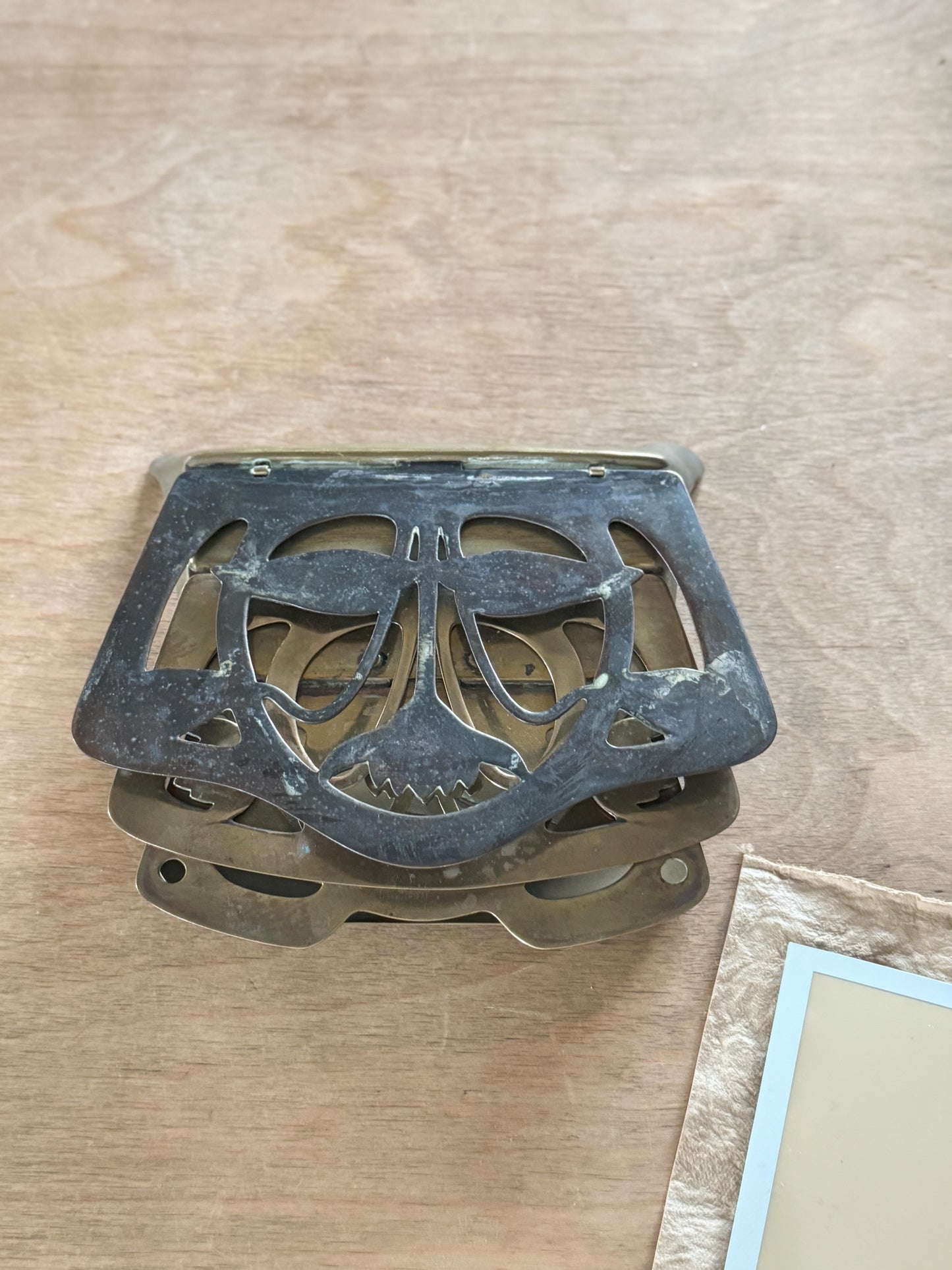 Antique German Ges Gesch Solid Brass ‘Water Lilly’ Folding Letter Rack