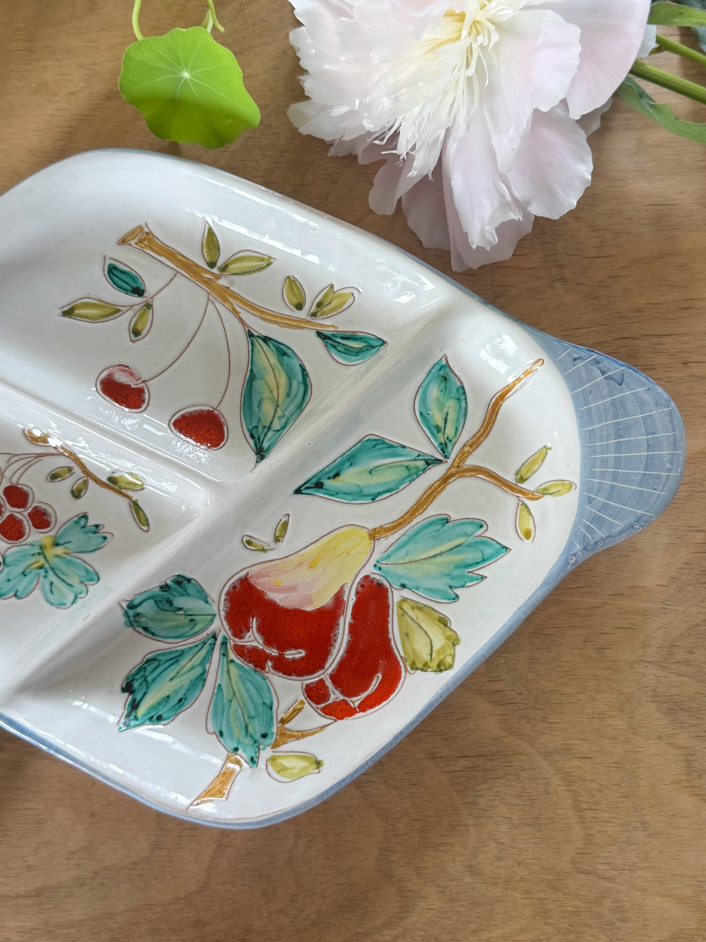 Hand-Painted Italian Ceramic Fruit Platter, Sectioned Serving Dish