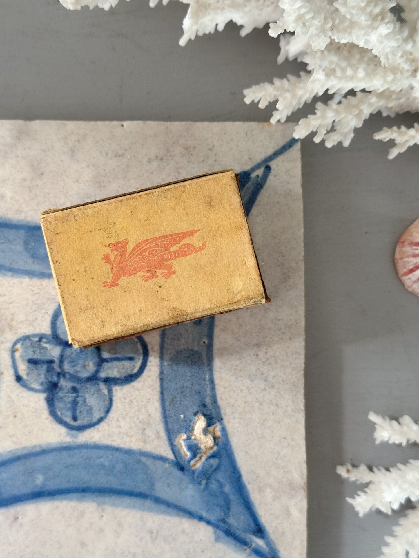 Vintage Handmade Folk Art Slipware Matchbox – Prawn Motif