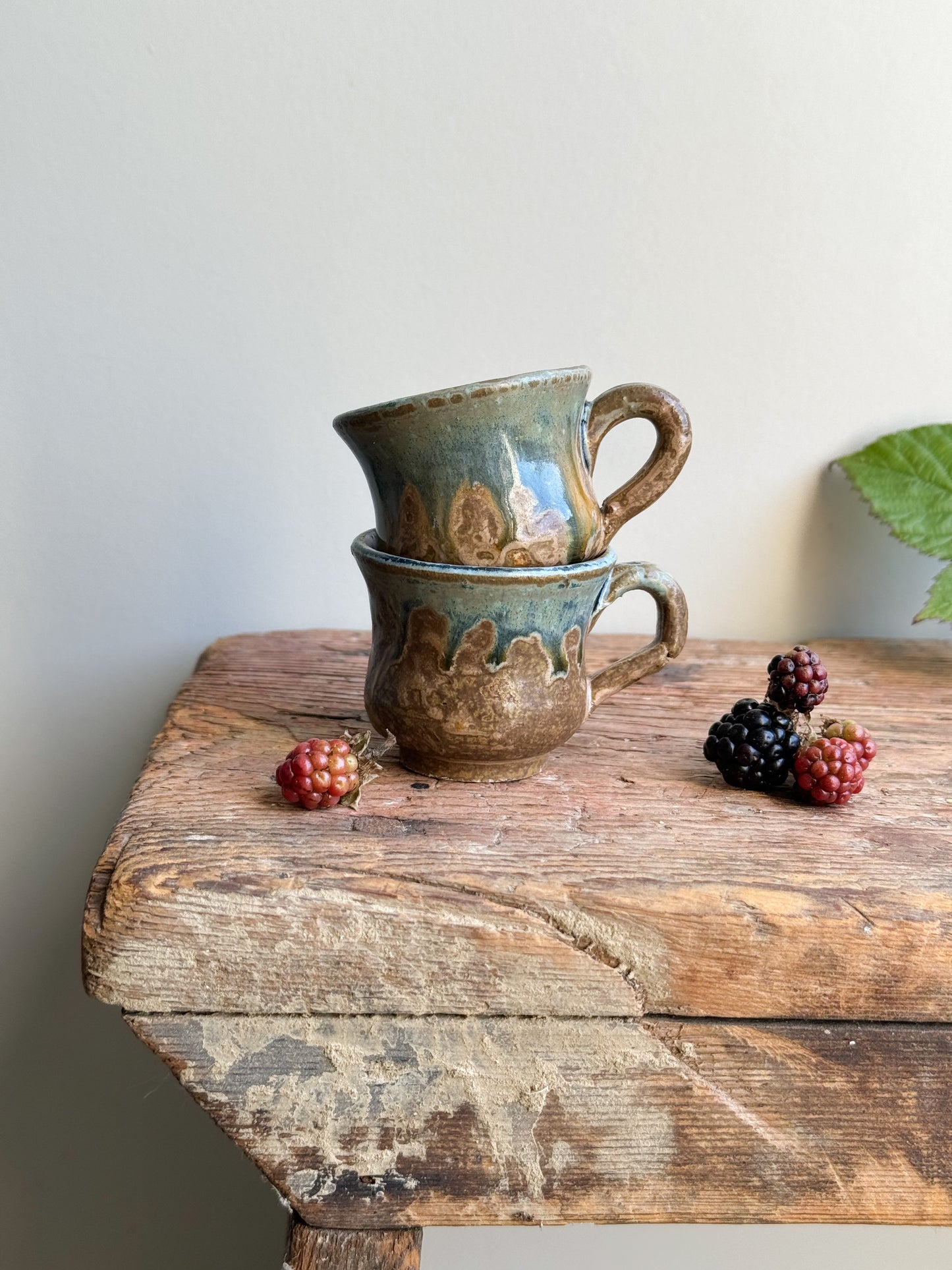 Pair of Miniature French Studio Pottery Espresso Cups • Pinch Pots