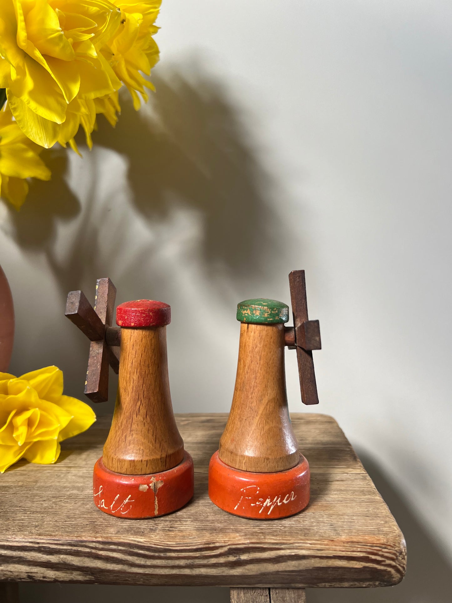 Vintage Wooden Windmill Salt & Pepper Shakers