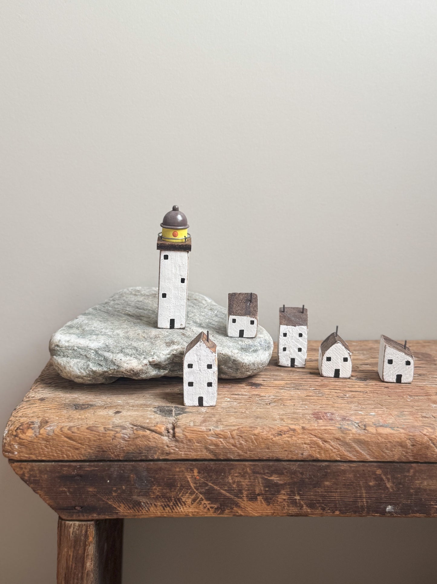 Handmade Wooden Miniature Coastal Village / Lighthouse