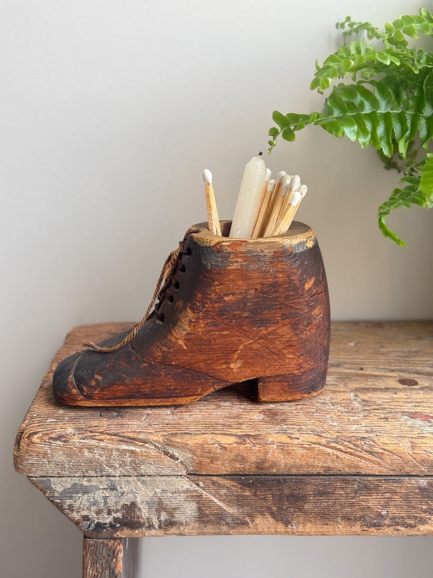 Antique Victorian Hand-Carved Treen Boot Shaped Inkwell