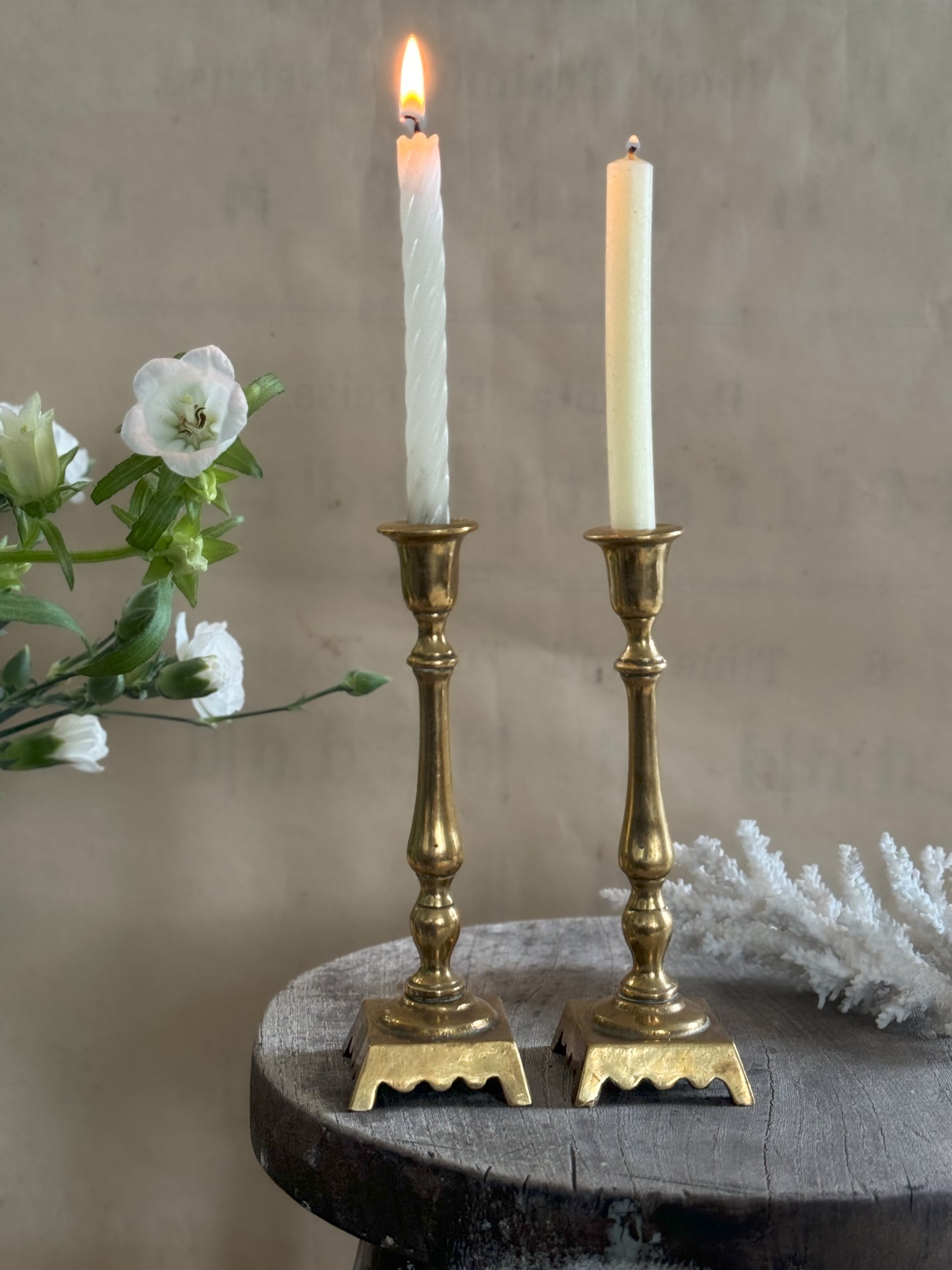 Vintage Solid Brass Scalloped Candlestick Holders