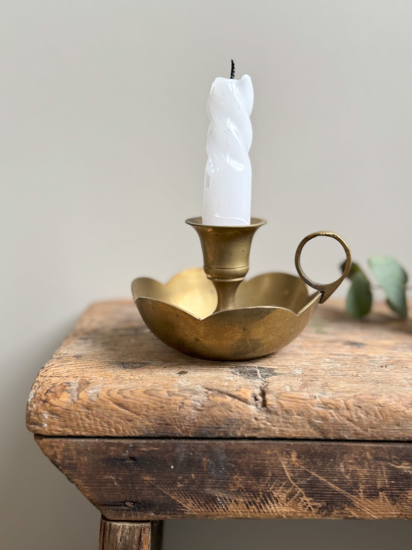 Vintage Solid Brass Scalloped Chamberstick