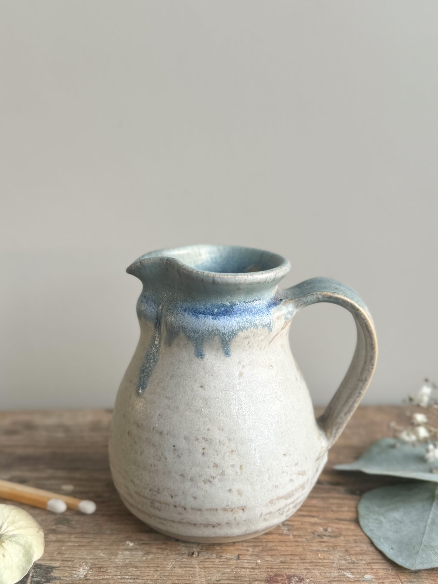 Vintage Studio Pottery Blue Drip Glazed Creamer Jug