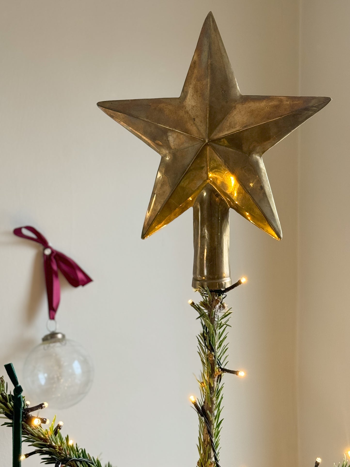 Large Vintage Indian Brass Star Tree Topper