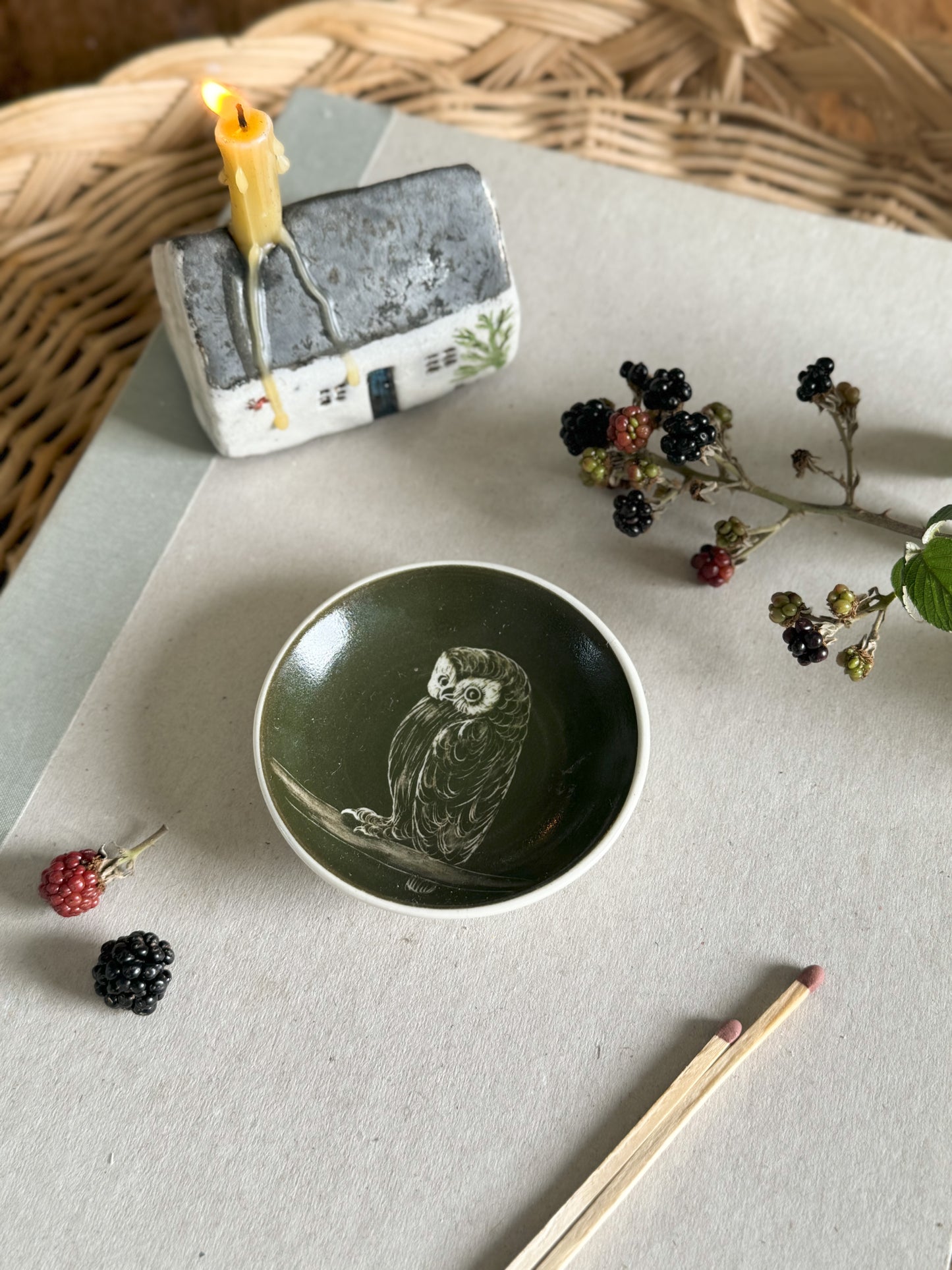 Vintage Beddgelert Pottery Owl Pin Dish • Welsh Studio Pottery