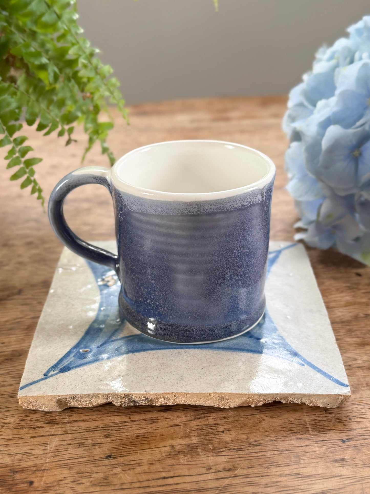Studio Pottery Mug • Deep Blue Drip Glaze