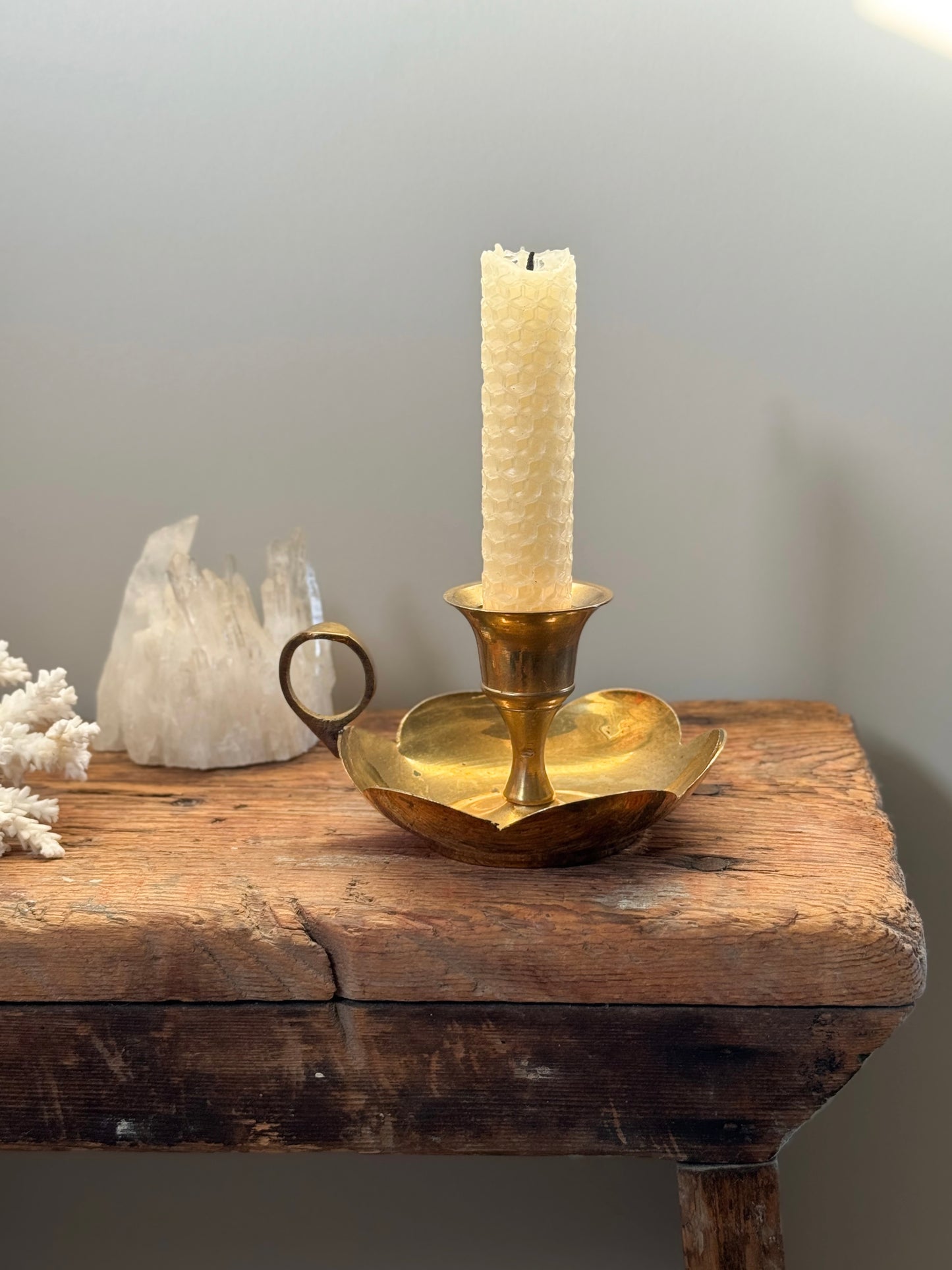 Vintage Solid Brass Scalloped Chamberstick