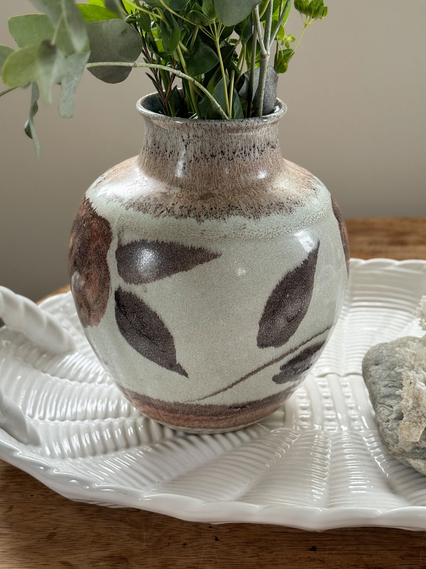 Vintage Midcentury West German Pottery “Autumn Roses” Vase by Bay Keramik