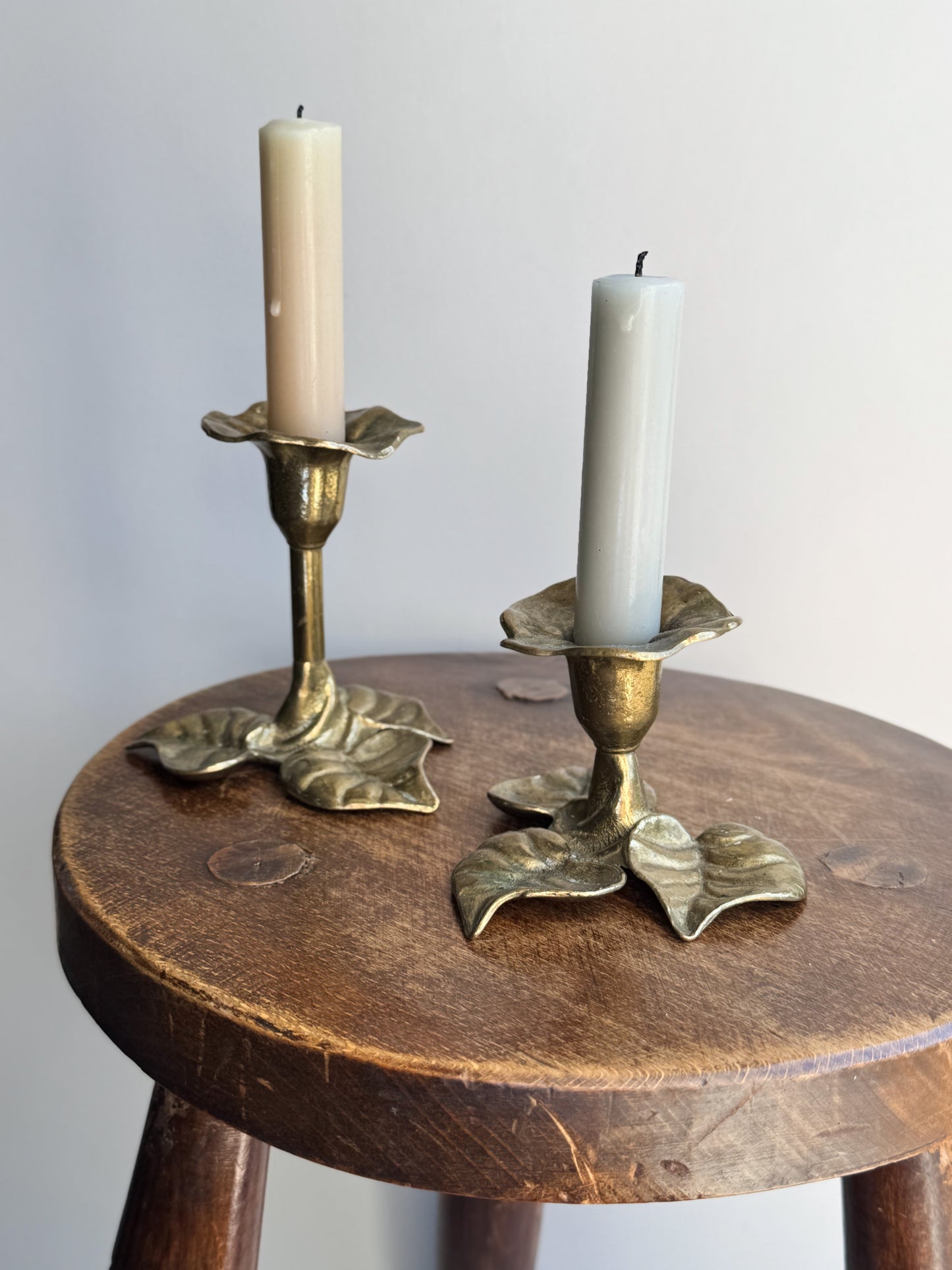 Vintage German Solid Brass Floral Candlesticks – Pair