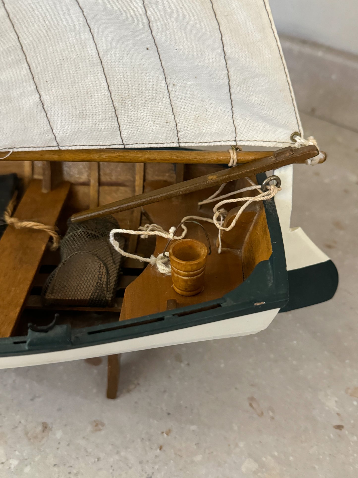 Large Handmade Wooden Sailing Boat with Oars