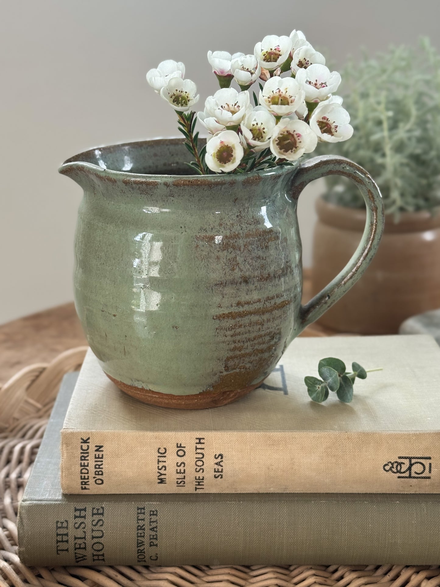 Vintage Studio Pottery Green Drip Glaze Jug