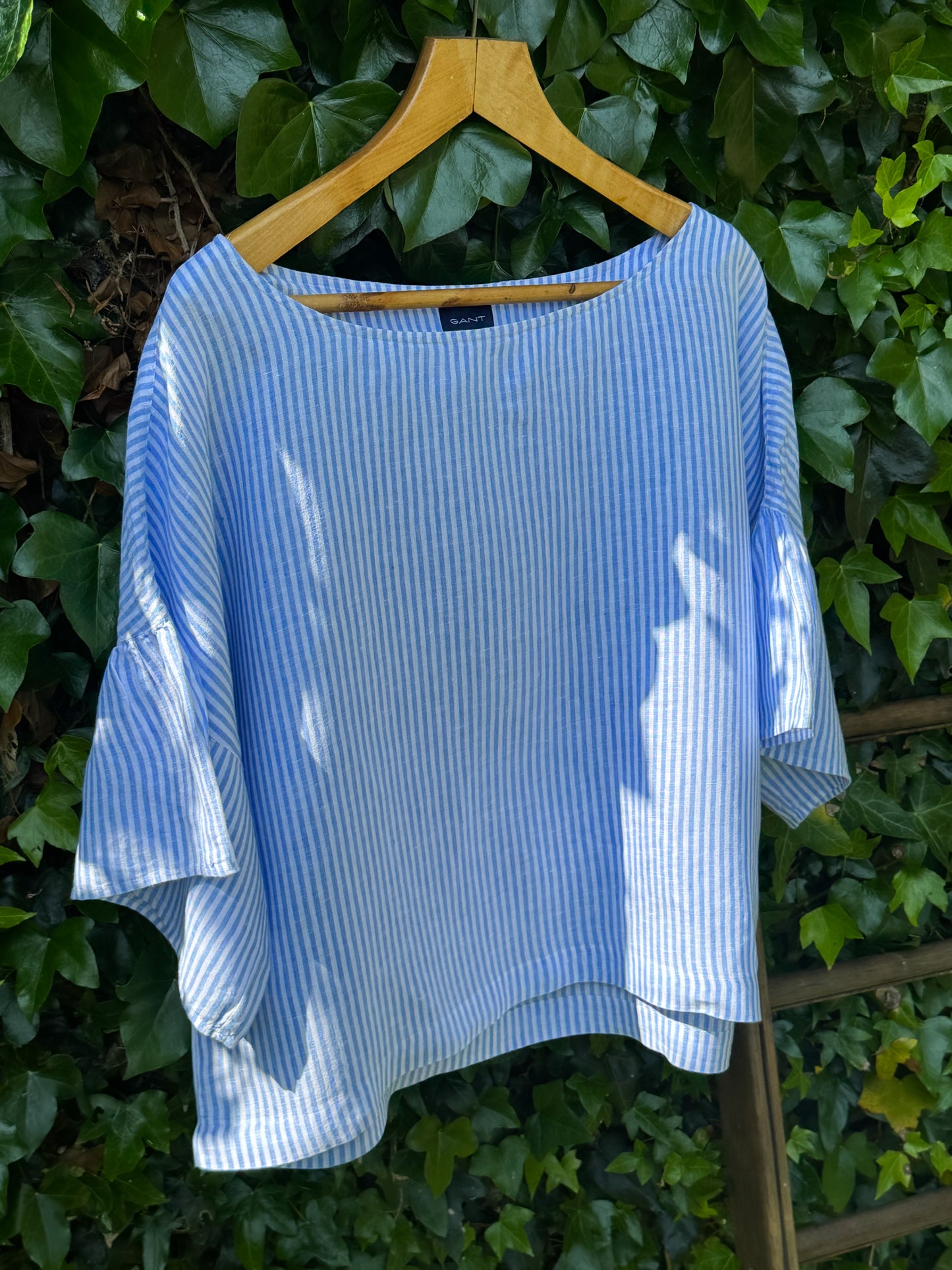 GANT Blue & White Striped Linen Top, Size 16