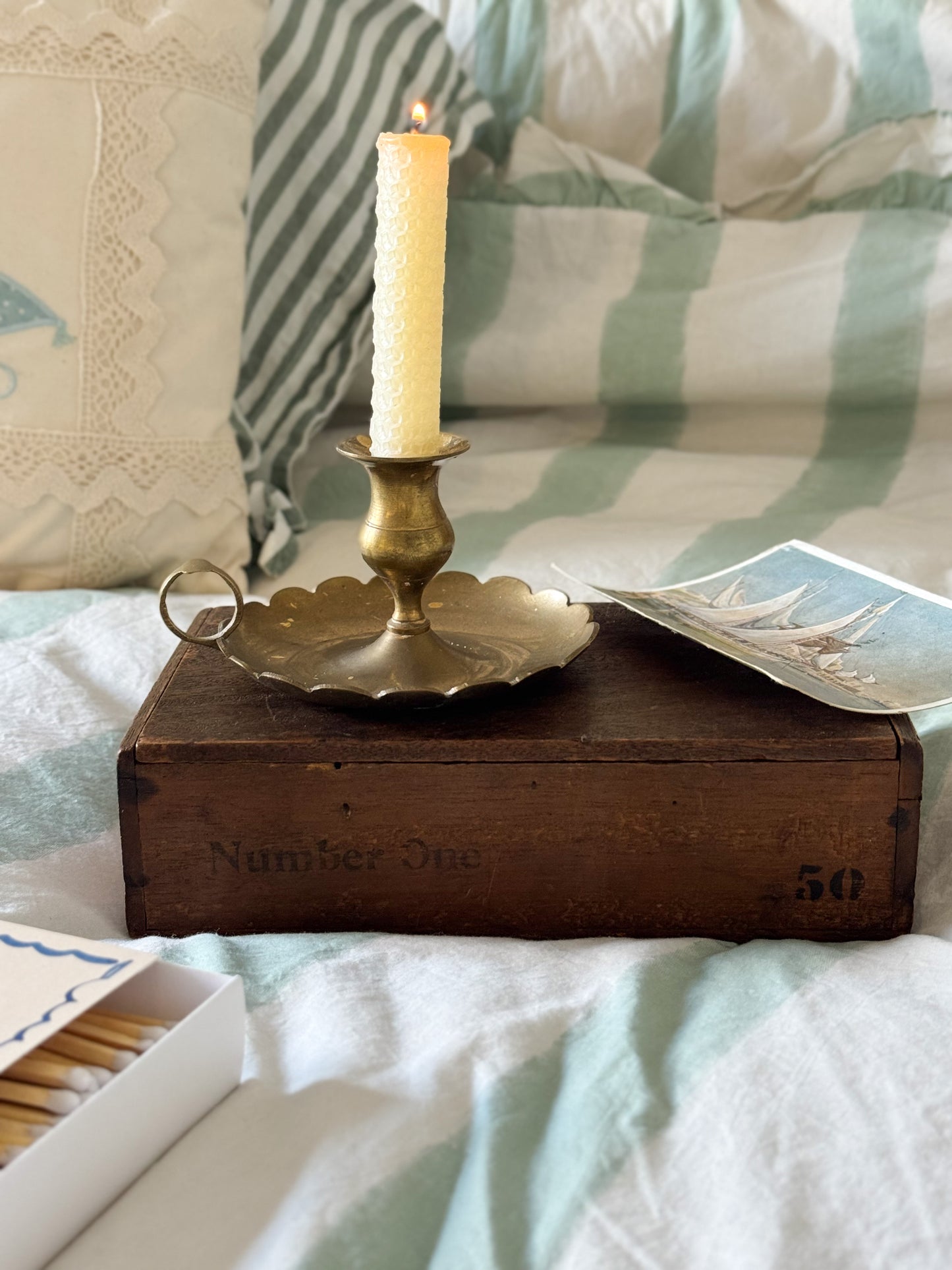 Vintage Large Solid Brass Scalloped Chamberstick