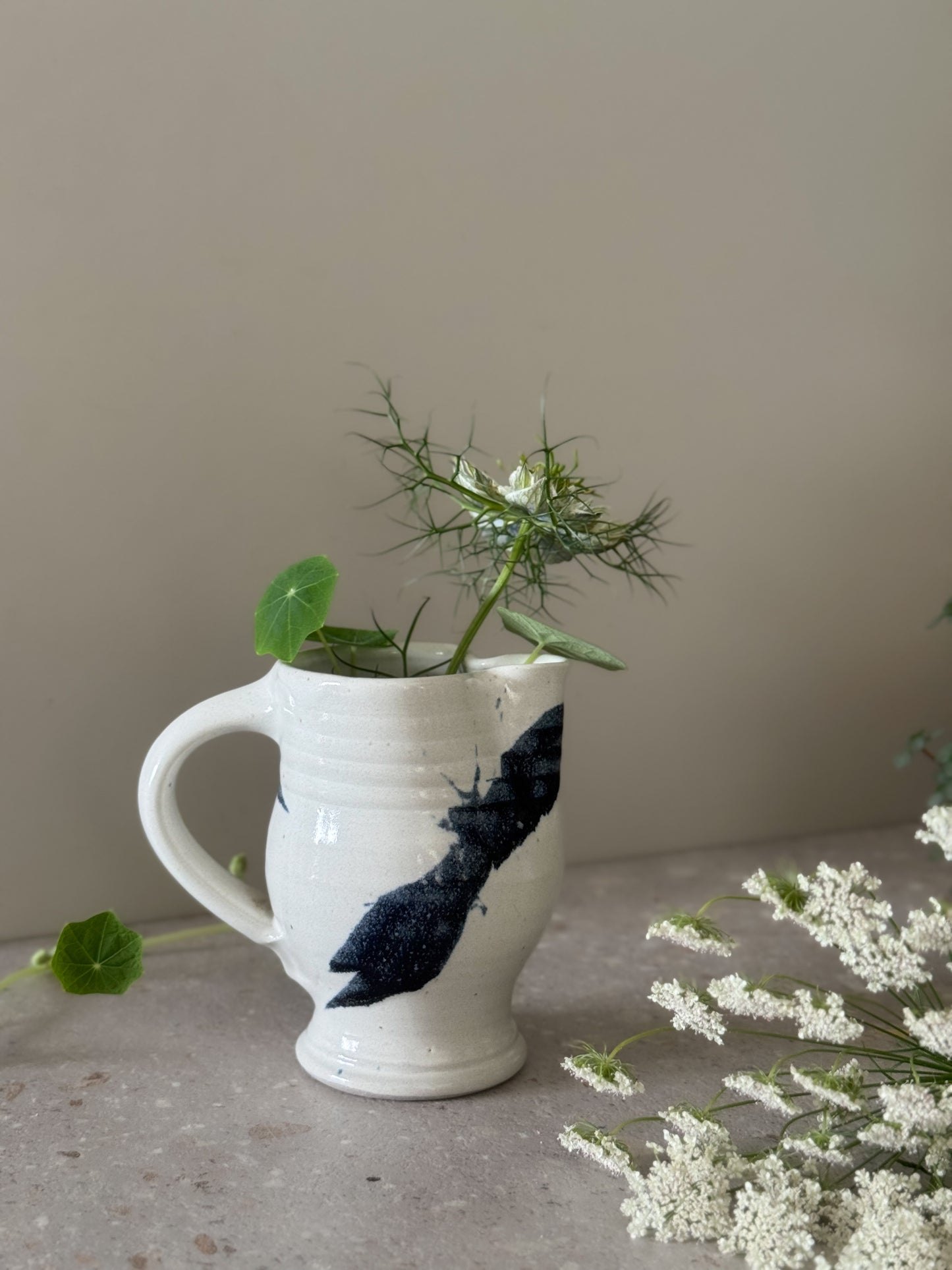 Abstract Studio Pottery Creamer with Indigo Brushwork