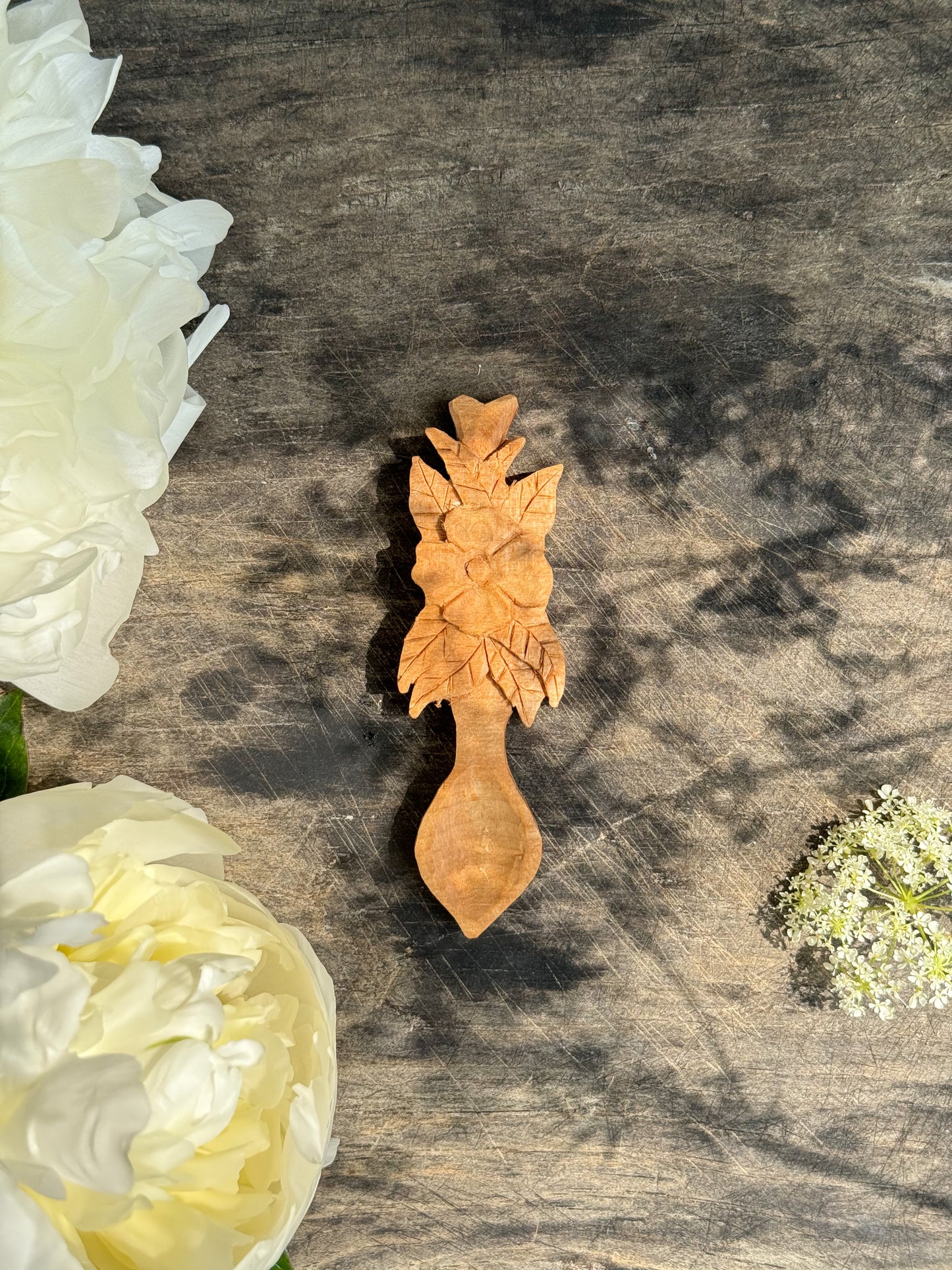 Miniature Hand-Carved Floral Salt Spoon