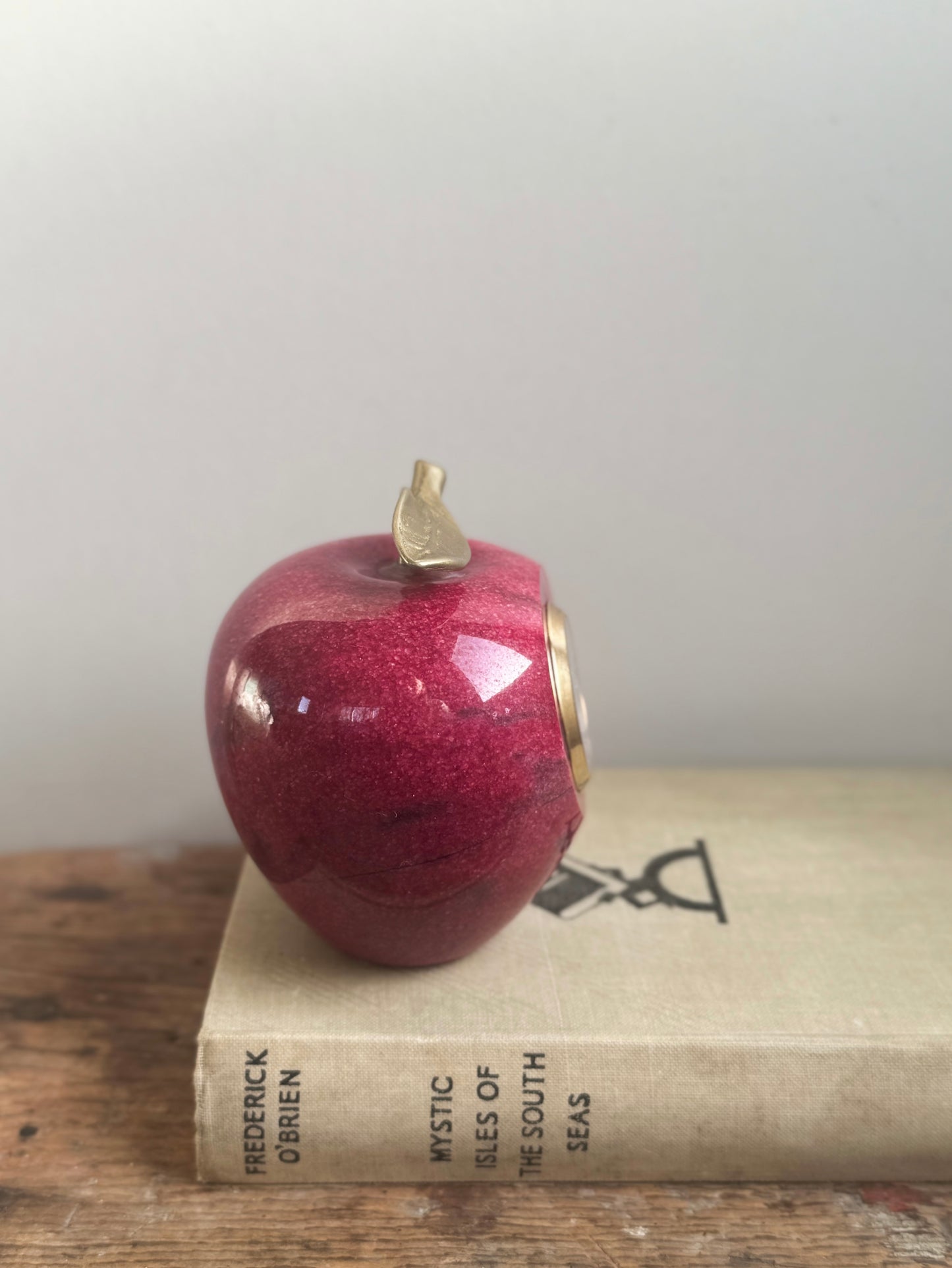 Vintage Red Marble & Brass Apple Shaped Clock • Fully Working