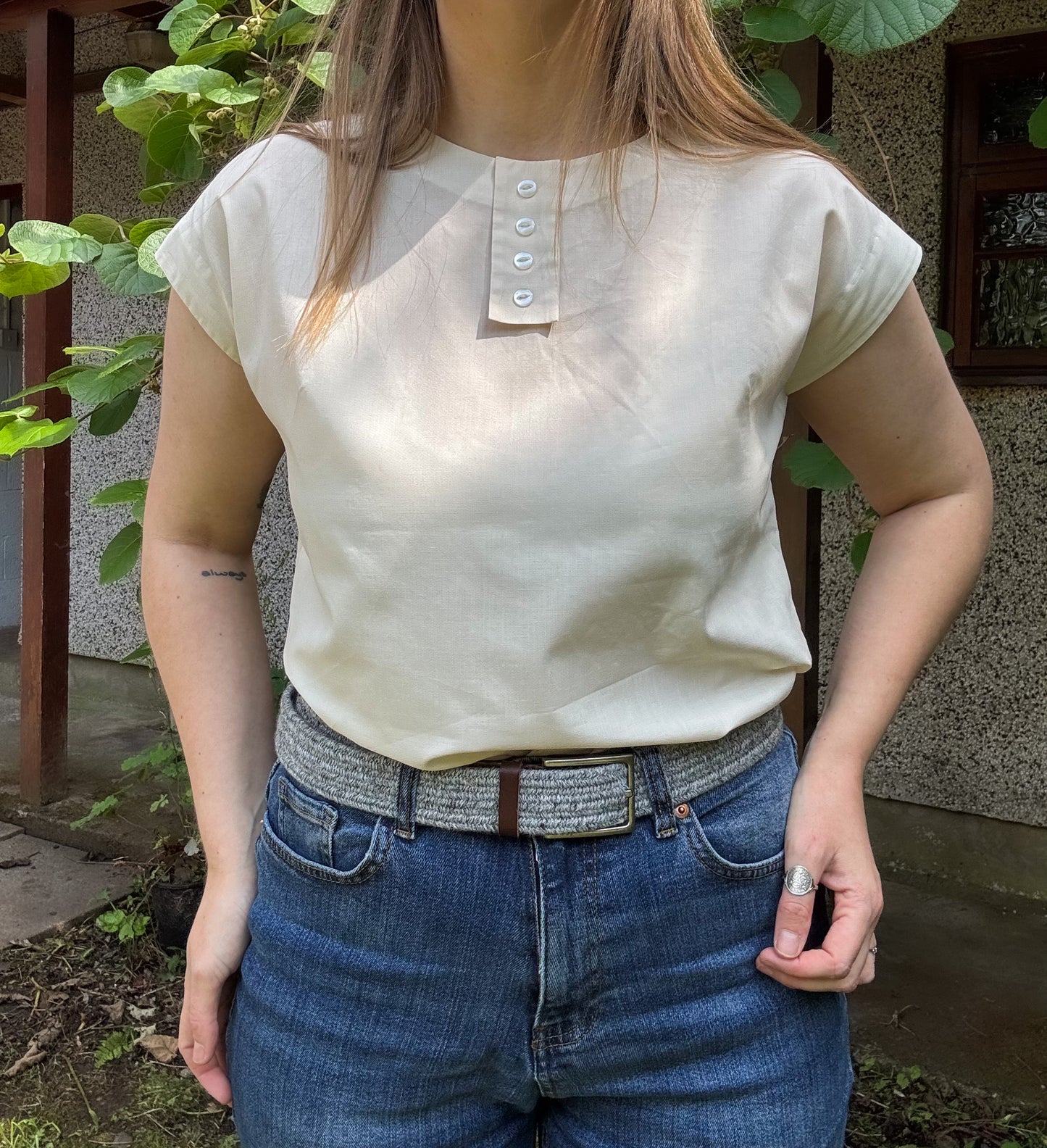 Vintage Handmade Soft Cream Cotton Top, Size 8–10