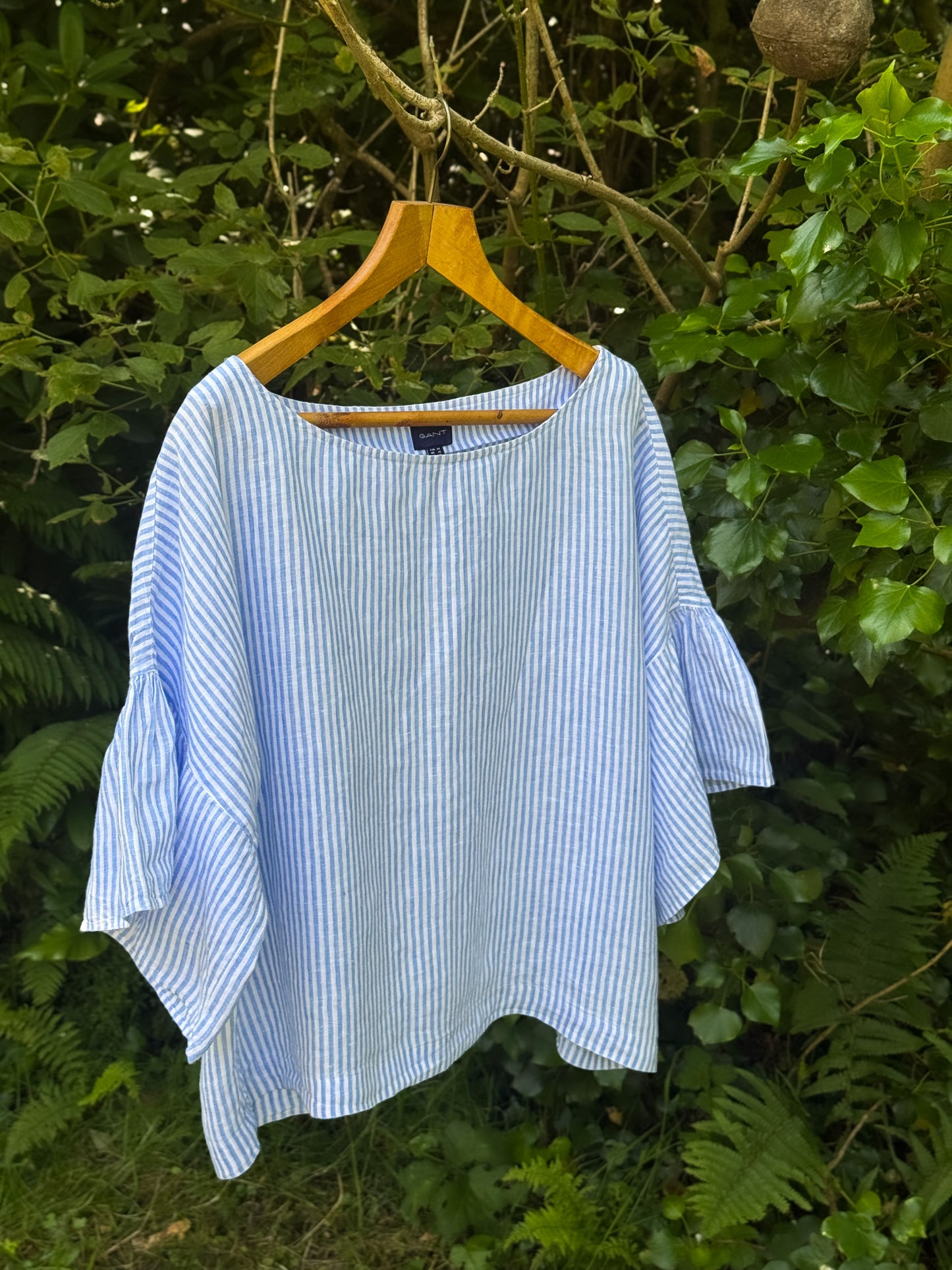 GANT Blue & White Striped Linen Top, Size 16