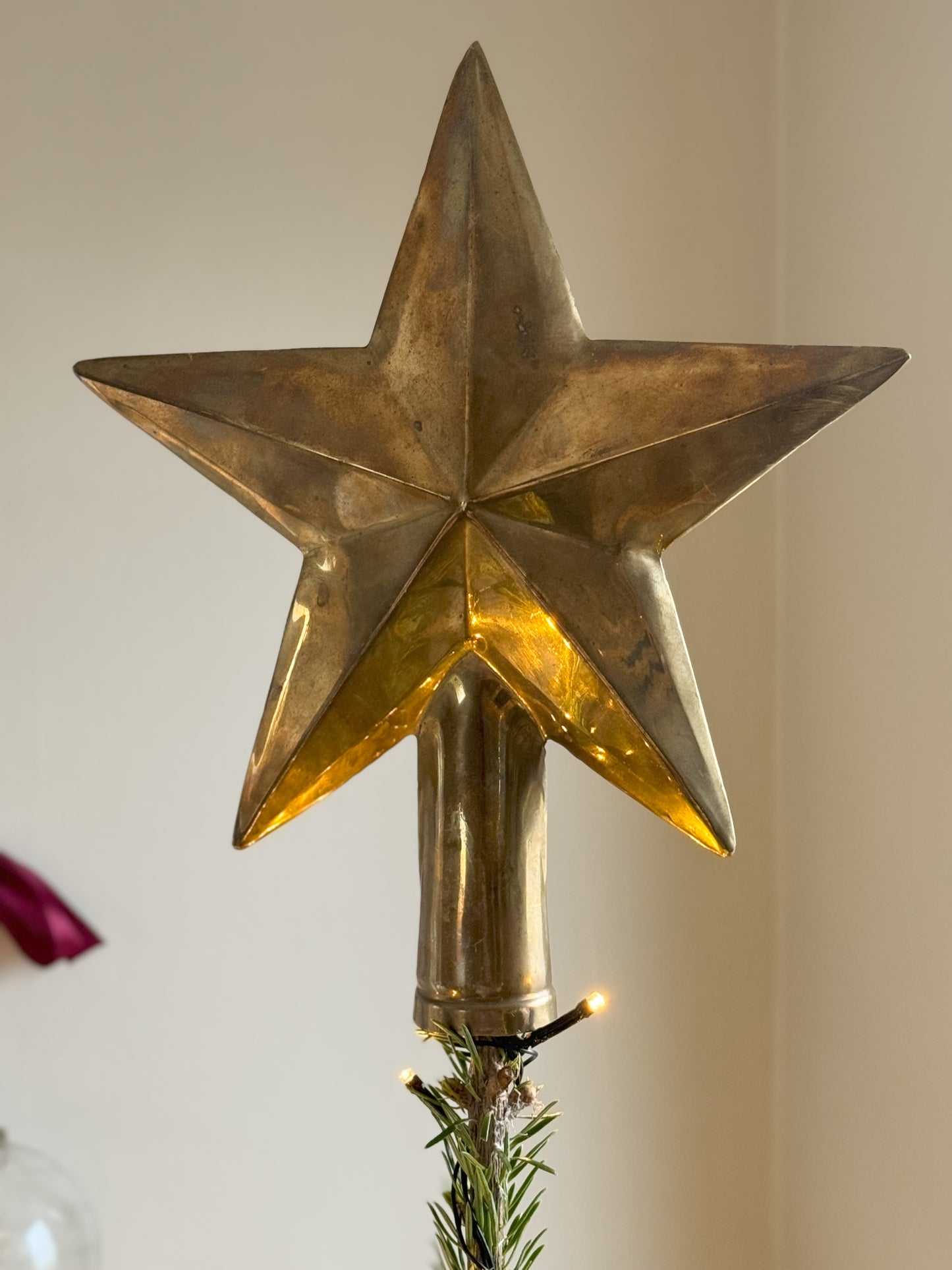 Large Vintage Indian Brass Star Tree Topper