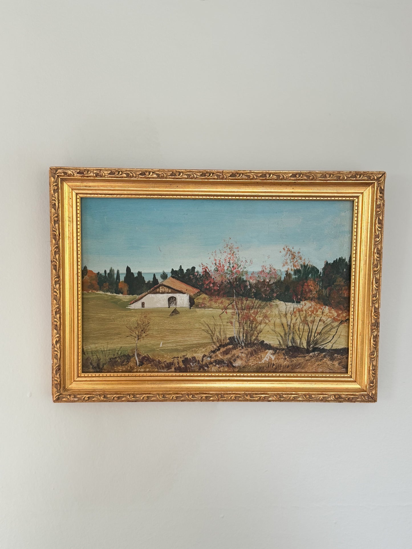 Vintage Framed Original Oil on Board Scandinavian Rural Landscape