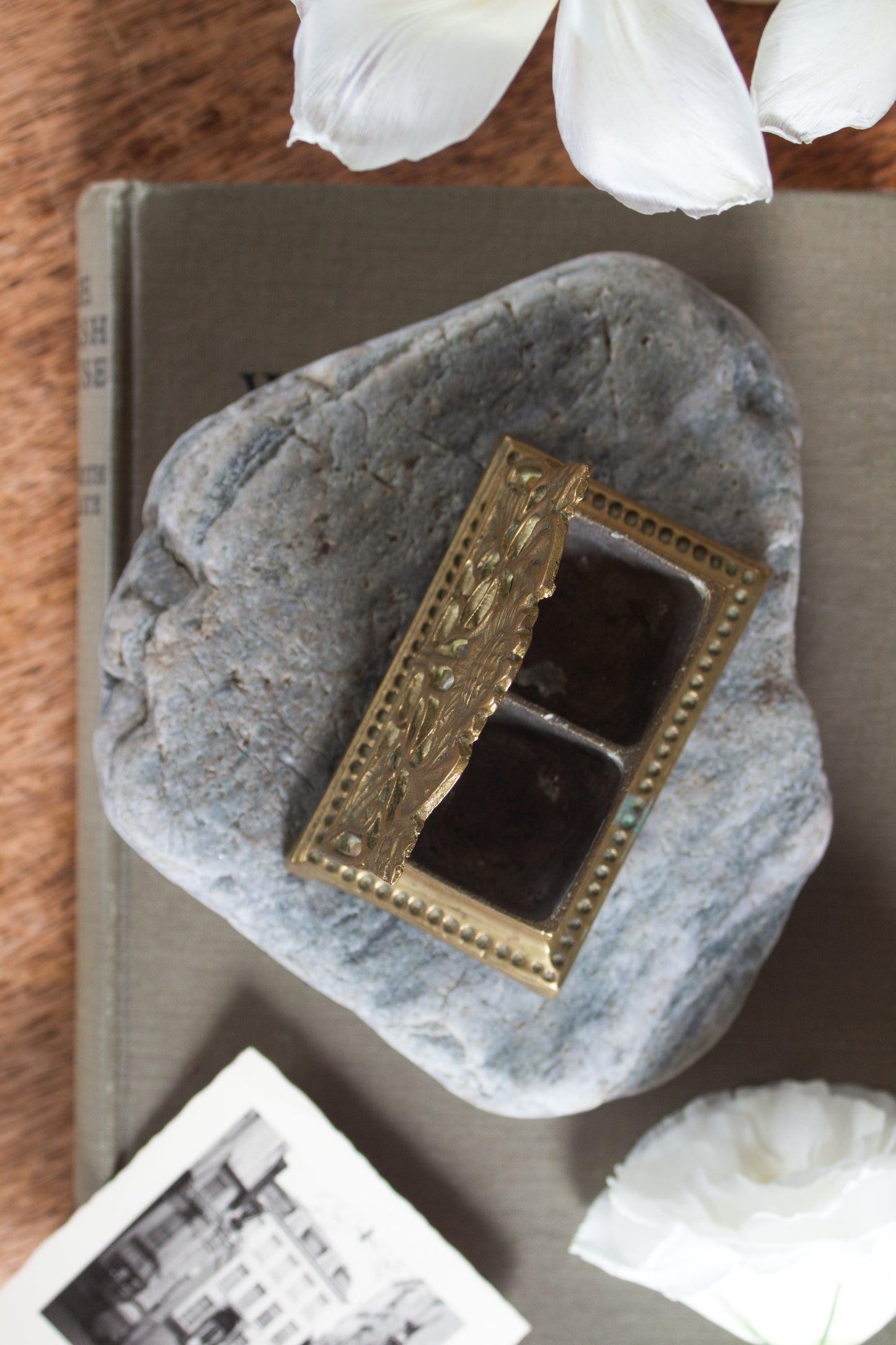Vintage Solid Brass Sunflower Inkwell