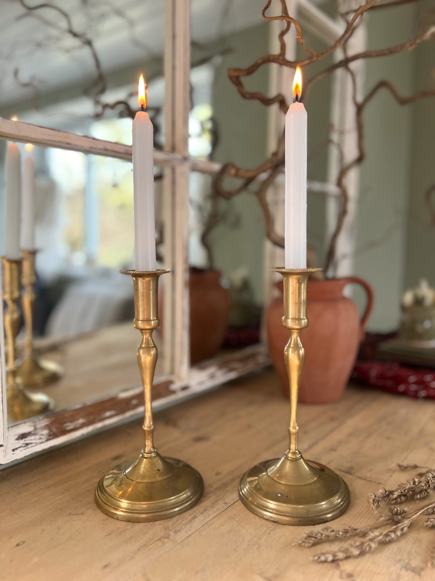 Tall Brass Candlestick Pair
