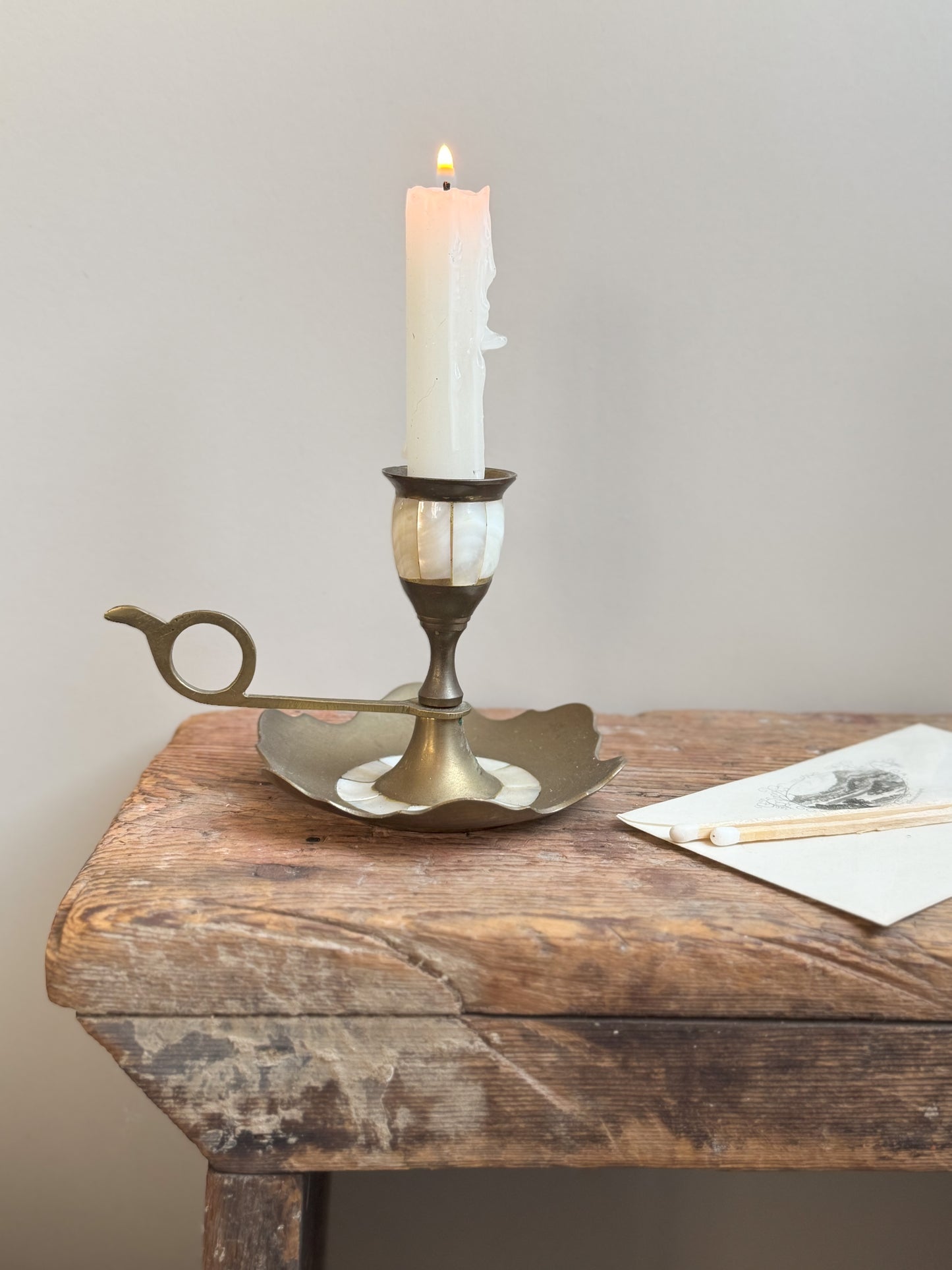 Vintage Brass & Mother of Pearl Chamberstick
