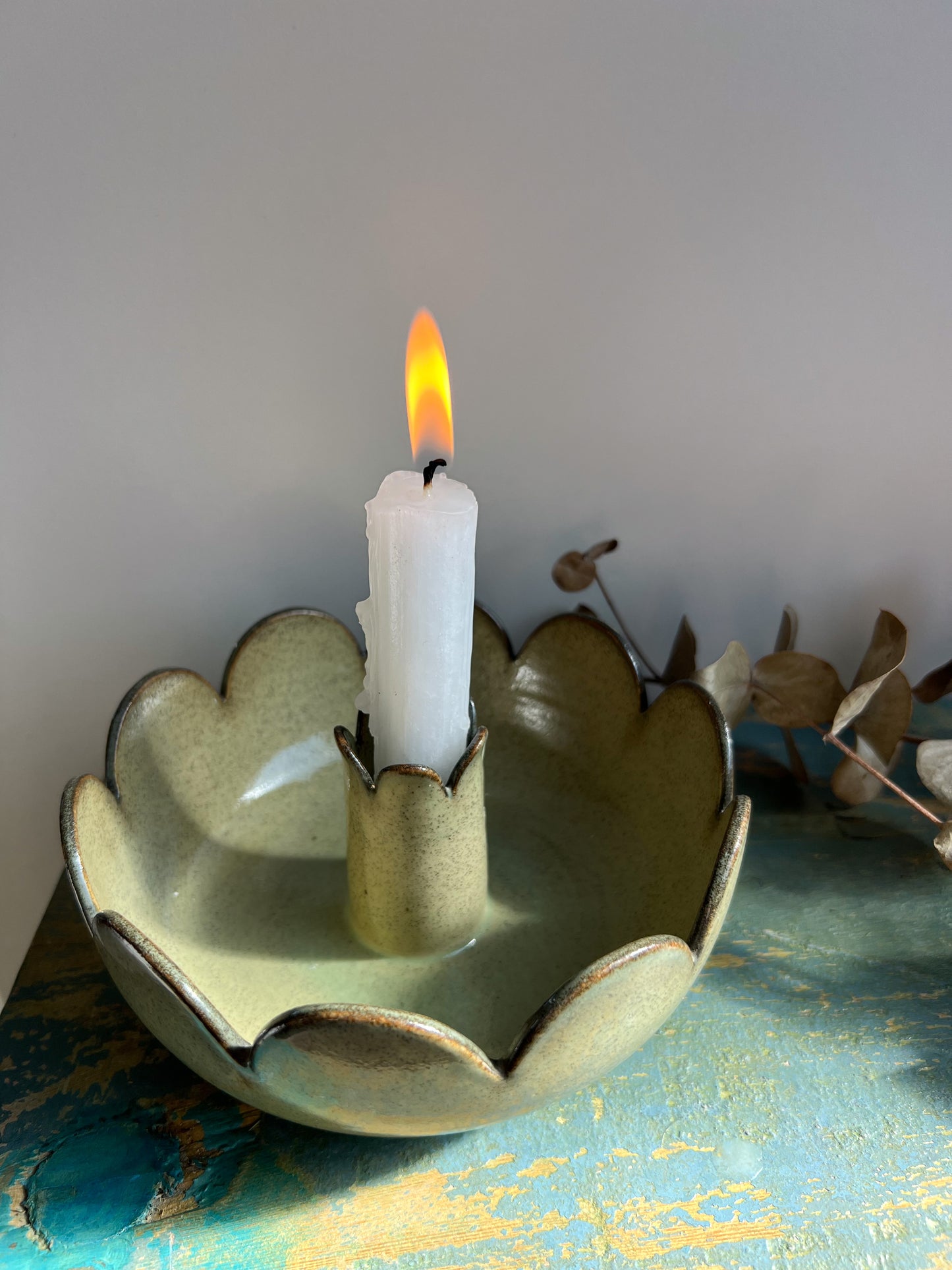 Jersey Pottery Green Scalloped Ceramic Candle-Holder
