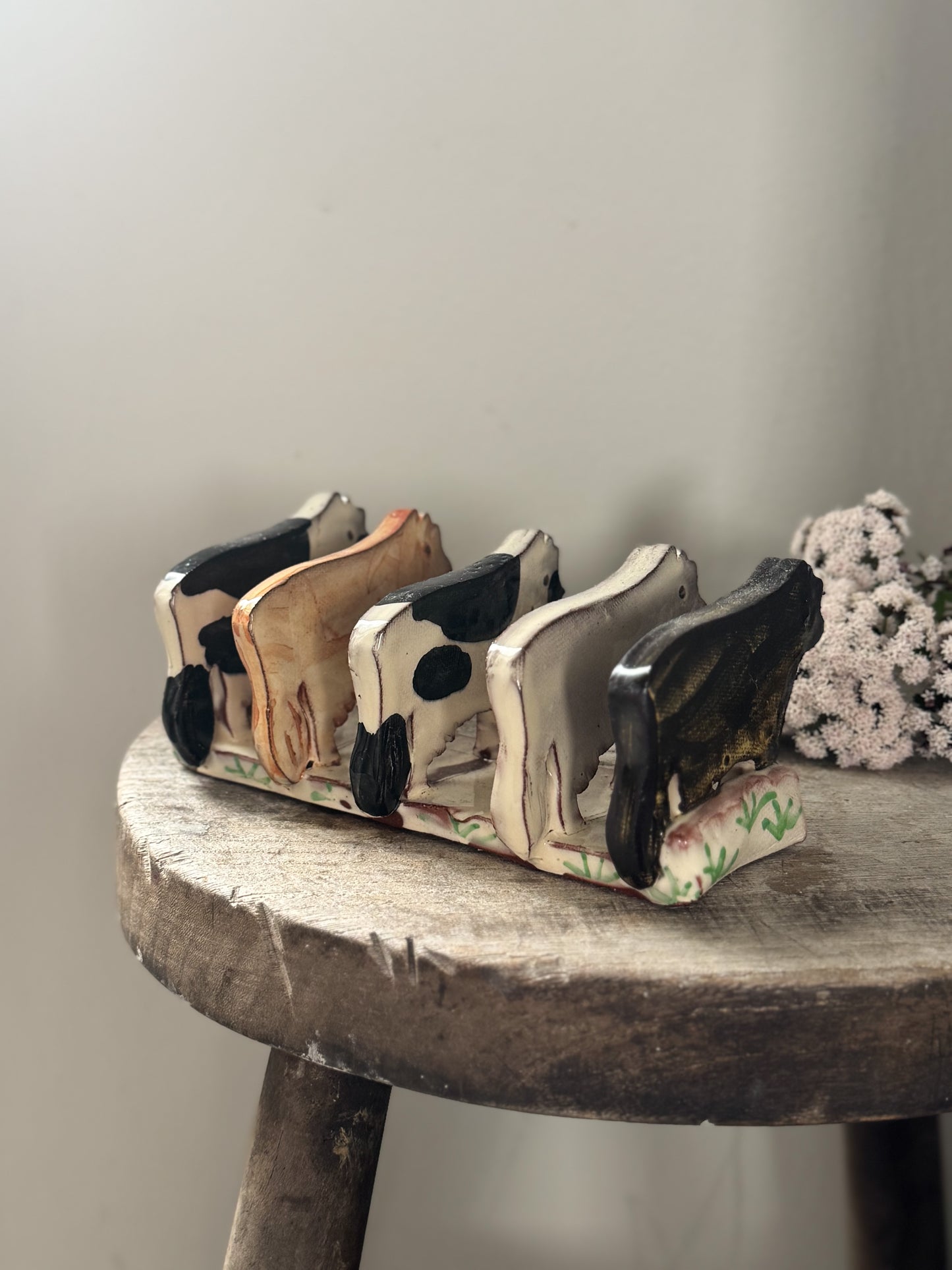 Studio Pottery Slipware ‘Cows’ Letter Rack by Heather Swain, Cornwall